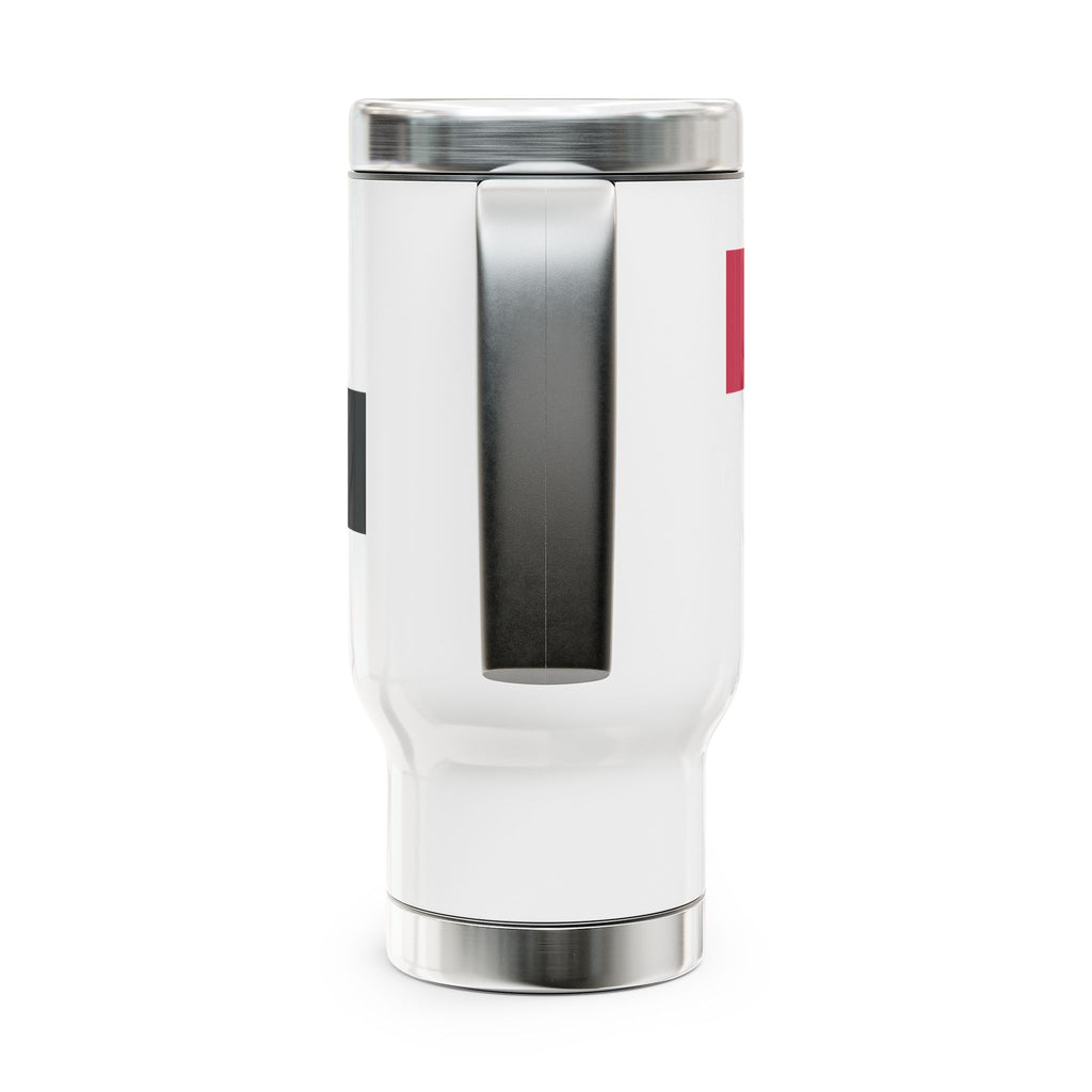 14oz Stainless Steel Travel Mug — Red & Black Checker Block Design with Handle