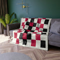 Crushed Velvet Blanket — Retro Checkerboard Throw in Red & Black