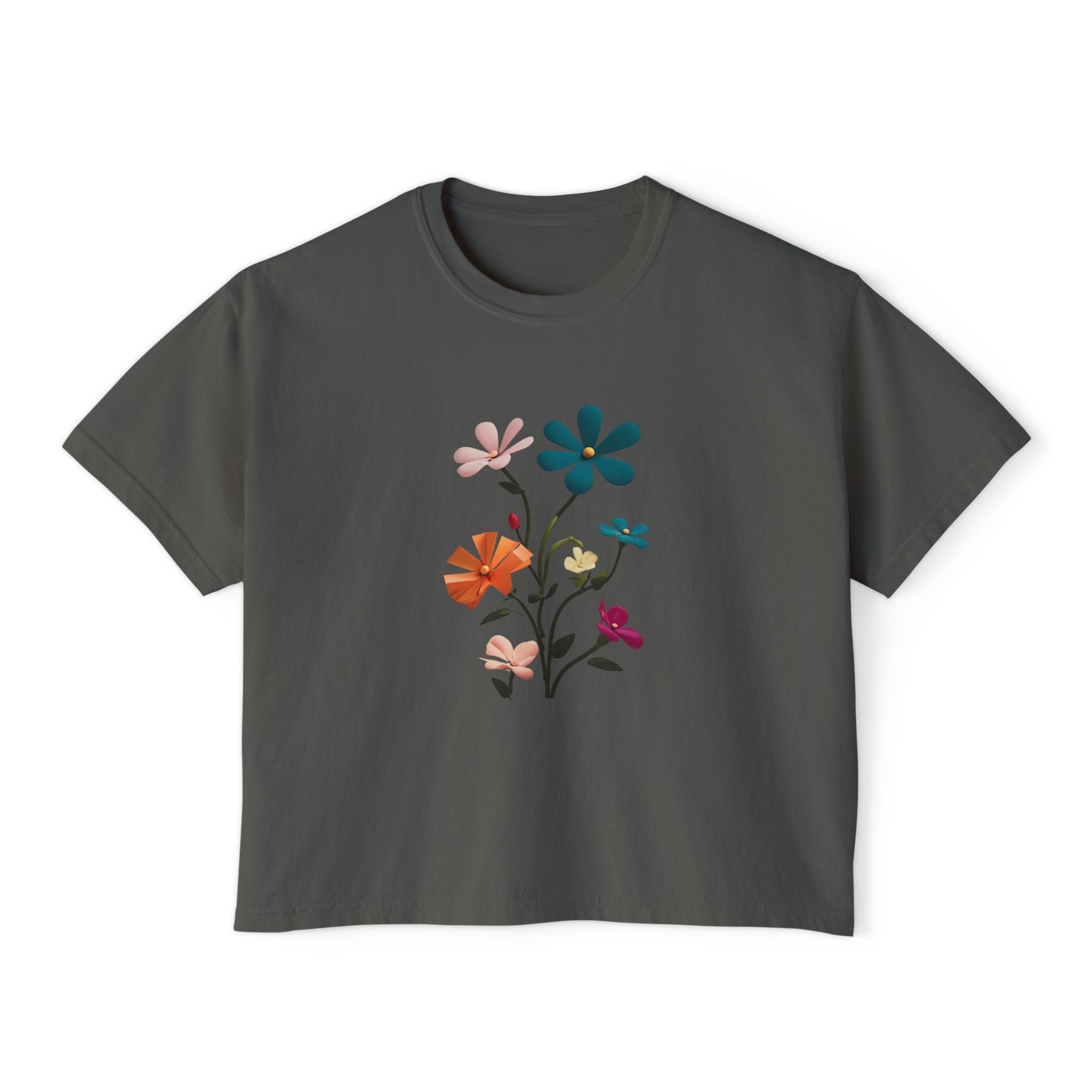 Floral Bouquet Women's Boxy Tee — Retro Colorful Wildflower Graphic