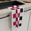 Checkerboard Microfiber Tea Towel — Red & Black Retro Kitchen Accent