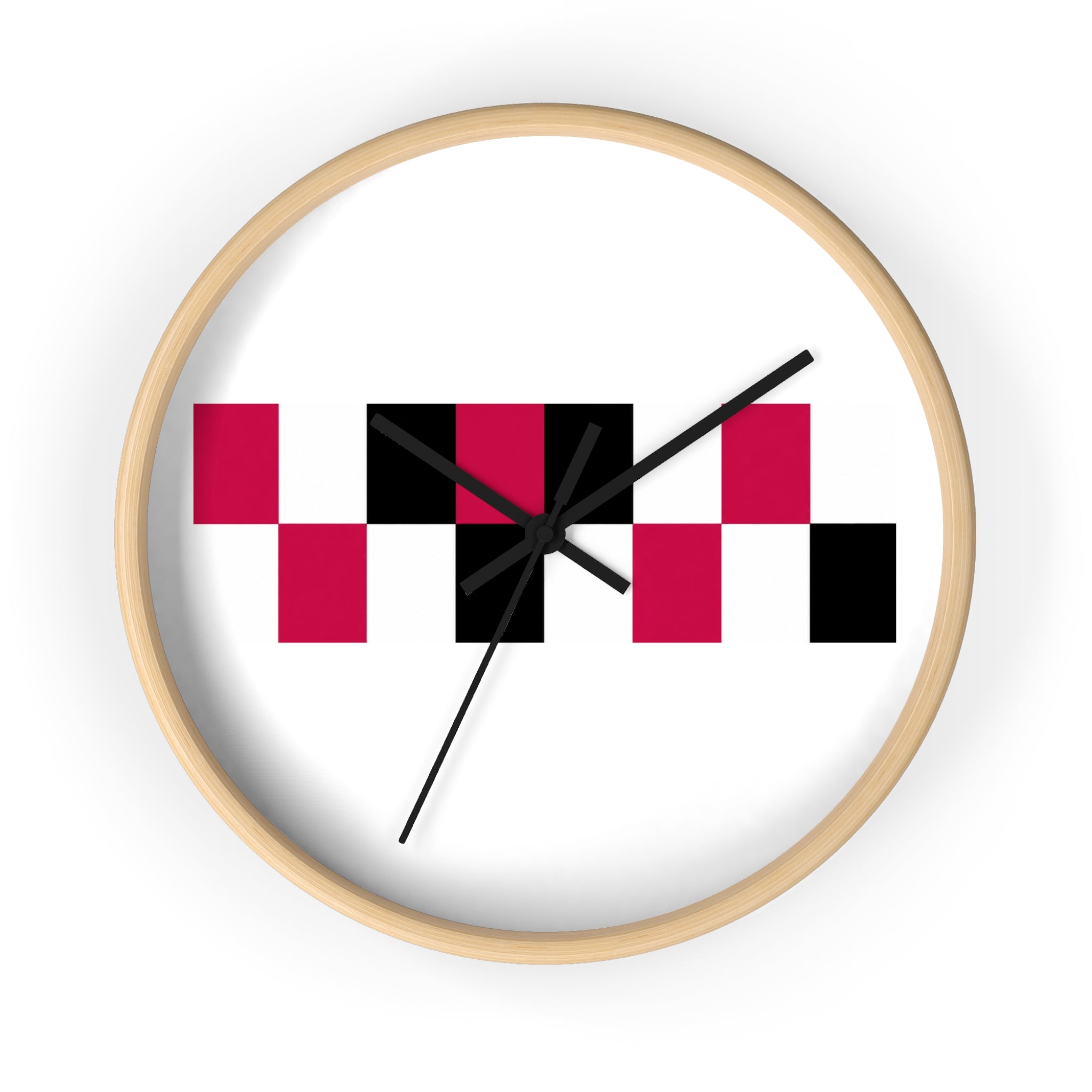 Modern Geometric Wall Clock — Red & Black Checker Minimalist Home Décor