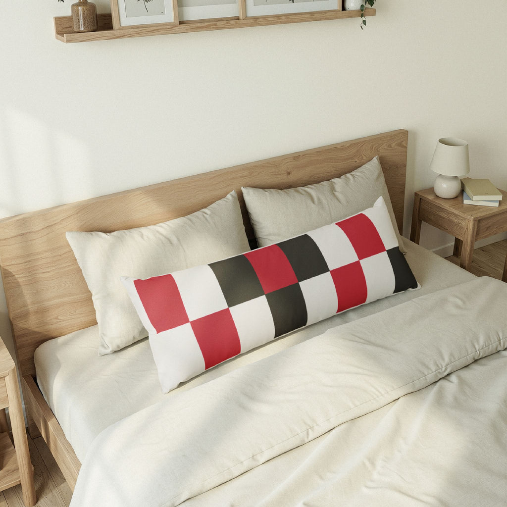 Checkerboard Body Pillow — Red & Black Geometric Decorative Pillow