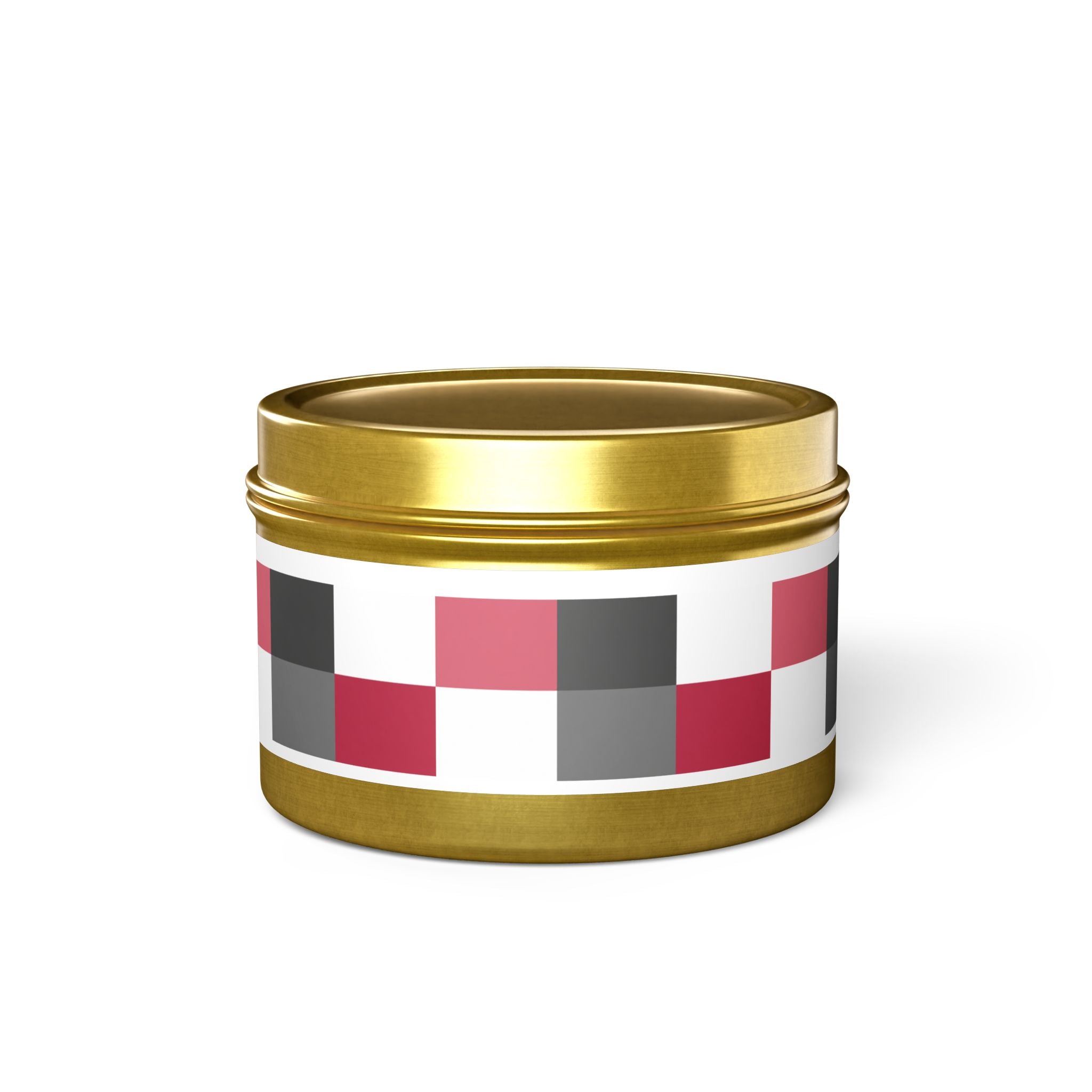 Checkerboard Tin Candle — Pink, raspberry, white & gray Geometric Scented Tin