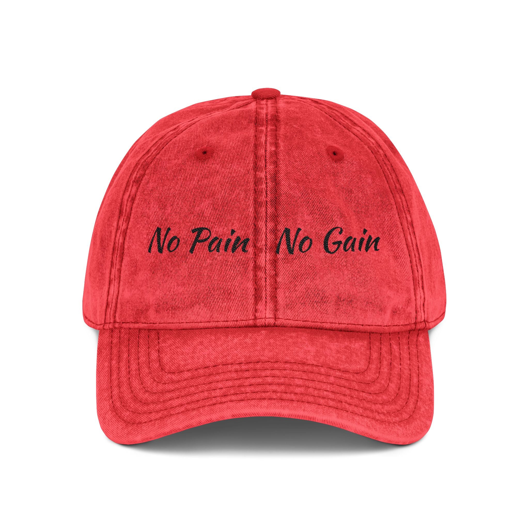 No Pain No Gain Embroidered Vintage Cap - Washed Red Dad Hat for Gym & Casual Wear