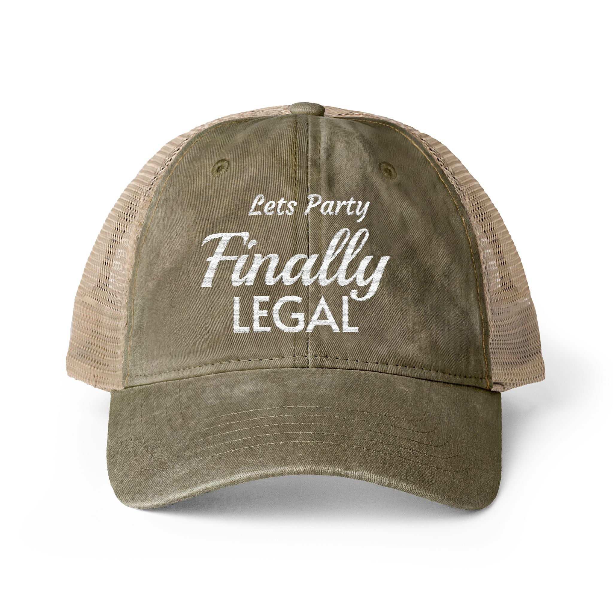 Lets Party  Finally Legal   Women's Washed Mesh-Back Cap