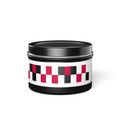 Modern Geometric Tin Candle — Red & Black Checker Pattern Scented Tin