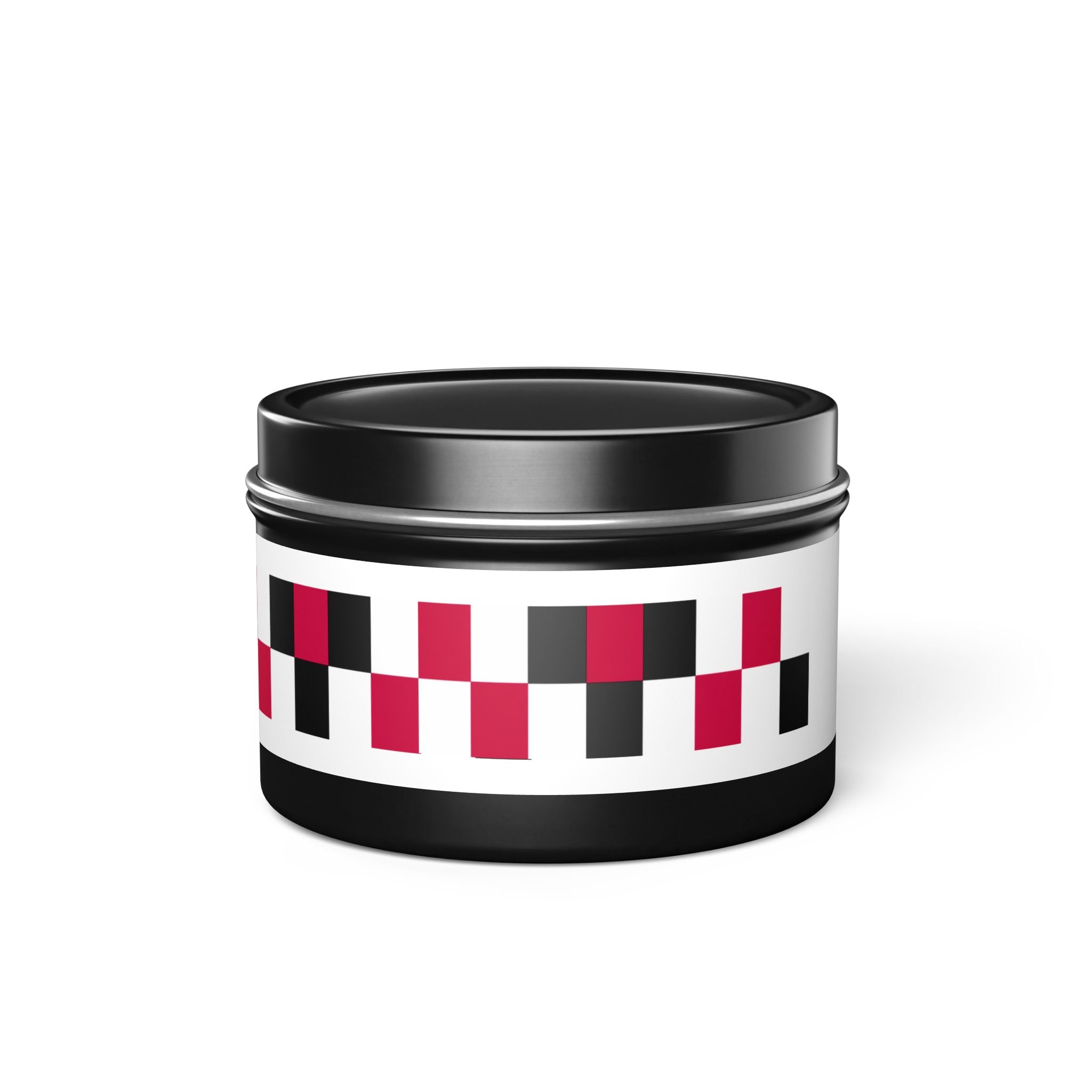 Modern Geometric Tin Candle — Red & Black Checker Pattern Scented Tin