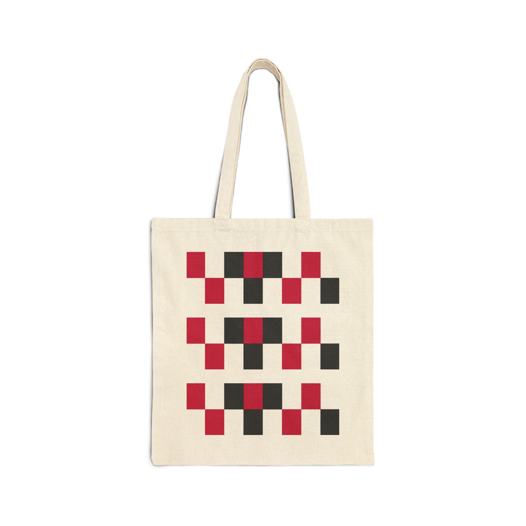 Canvas Tote Bag — Geometric Red & Black Checker Pattern