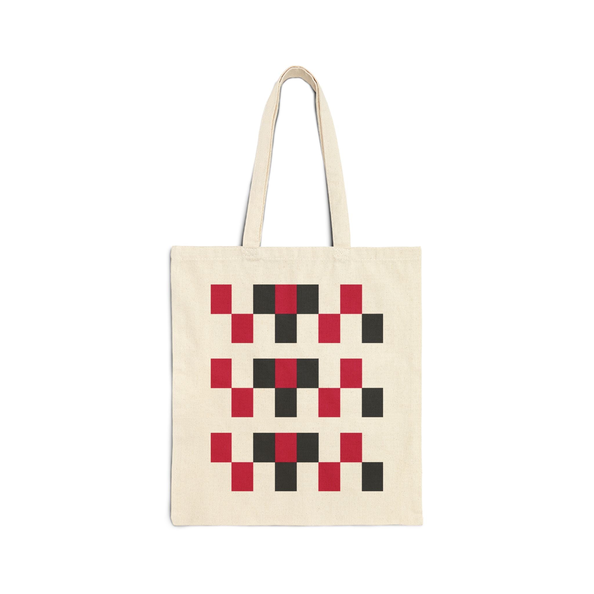 Canvas Tote Bag — Geometric Red & Black Checker Pattern