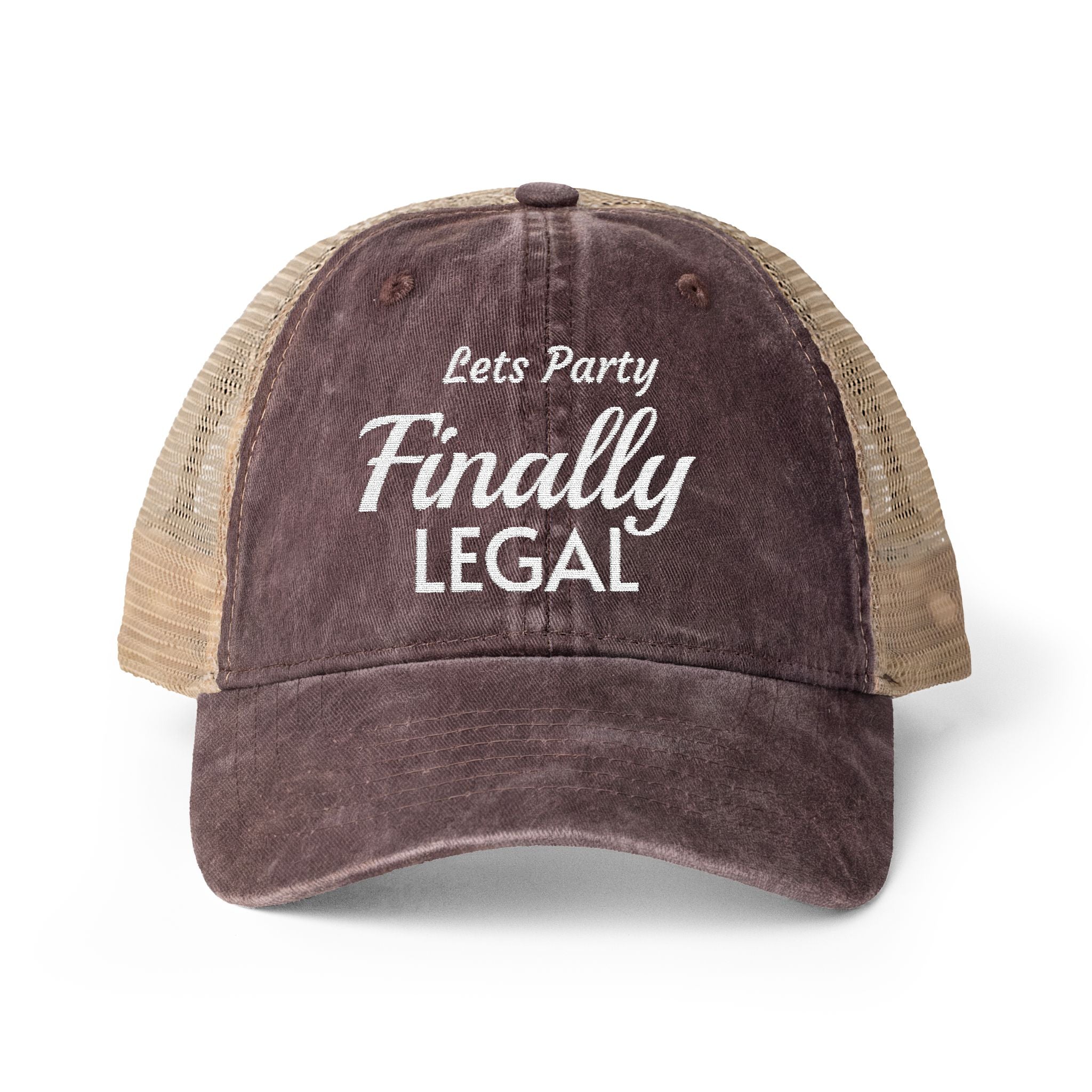 Lets Party  Finally Legal   Women's Washed Mesh-Back Cap