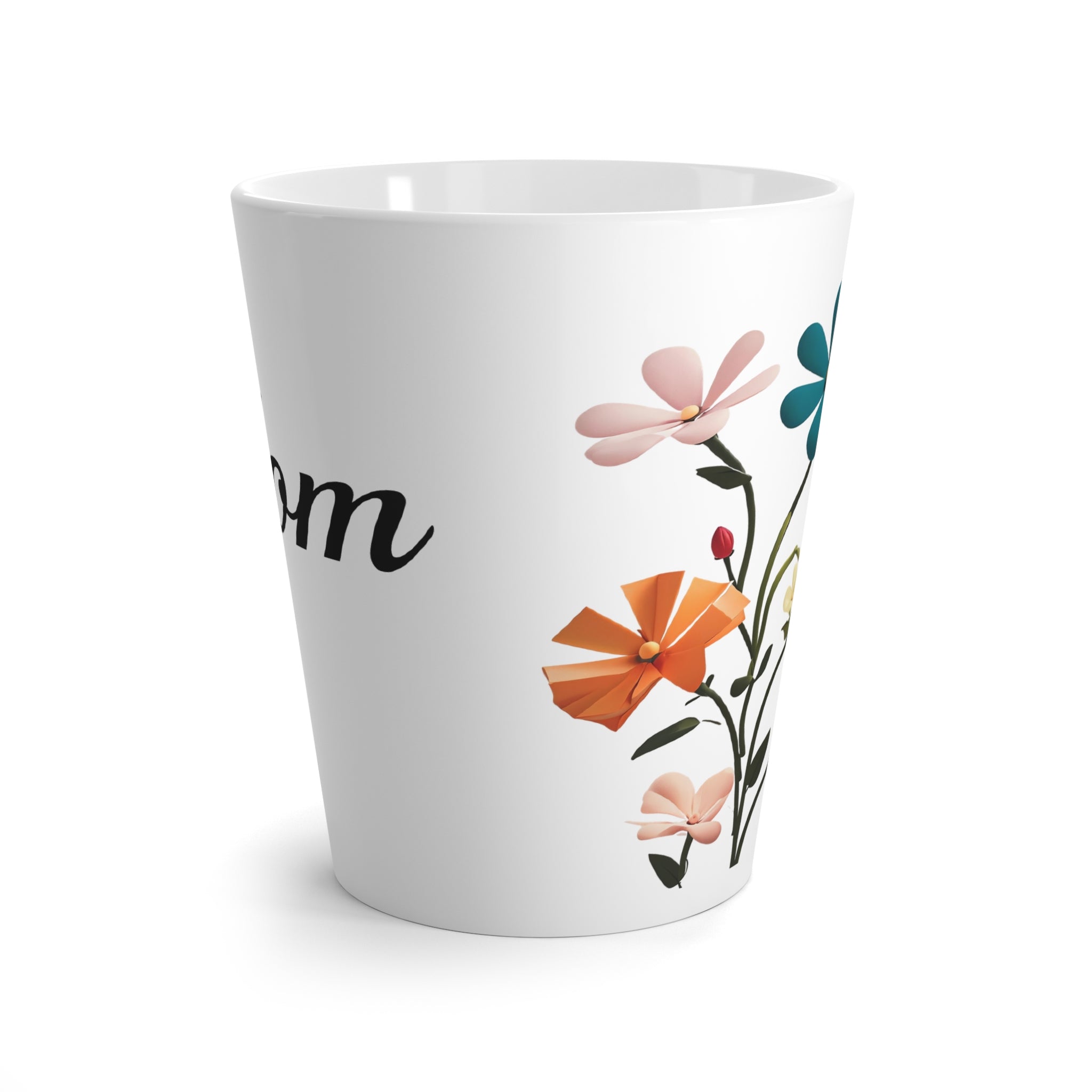 Mom Floral Latte Mug – Vintage Script & Colorful Wildflowers, Mother's Day Gift