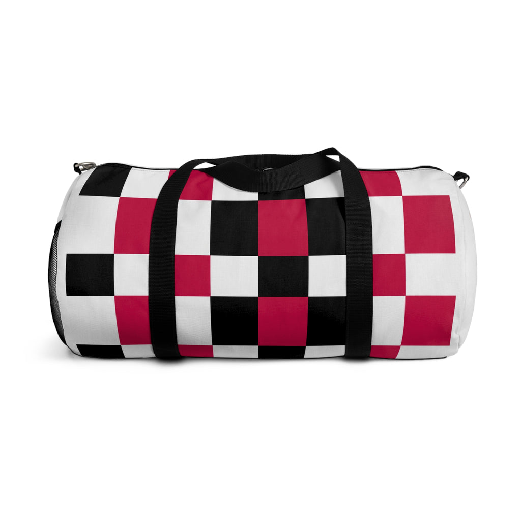 Checkerboard Duffel Bag — Red, White, Black, with flowers, Travel Gym Bag