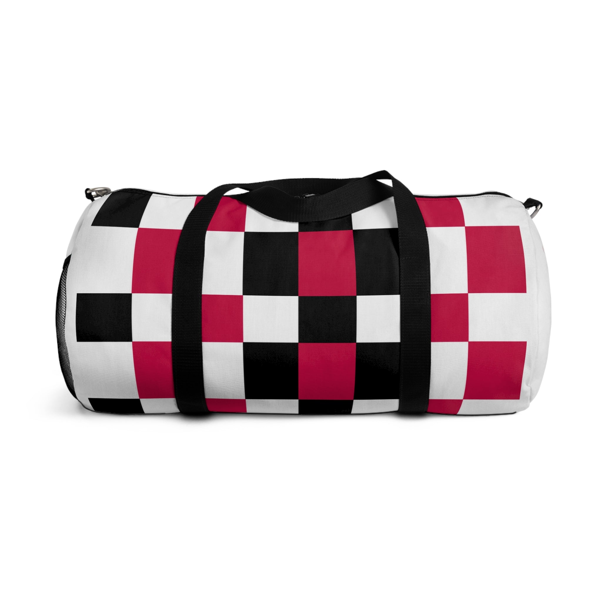 Checkerboard Duffel Bag — Red, White, Black, with flowers, Travel Gym Bag