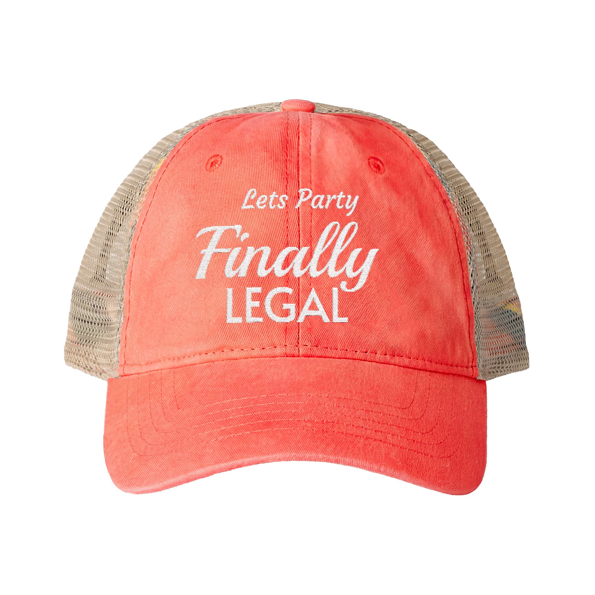 Lets Party  Finally Legal   Women's Washed Mesh-Back Cap