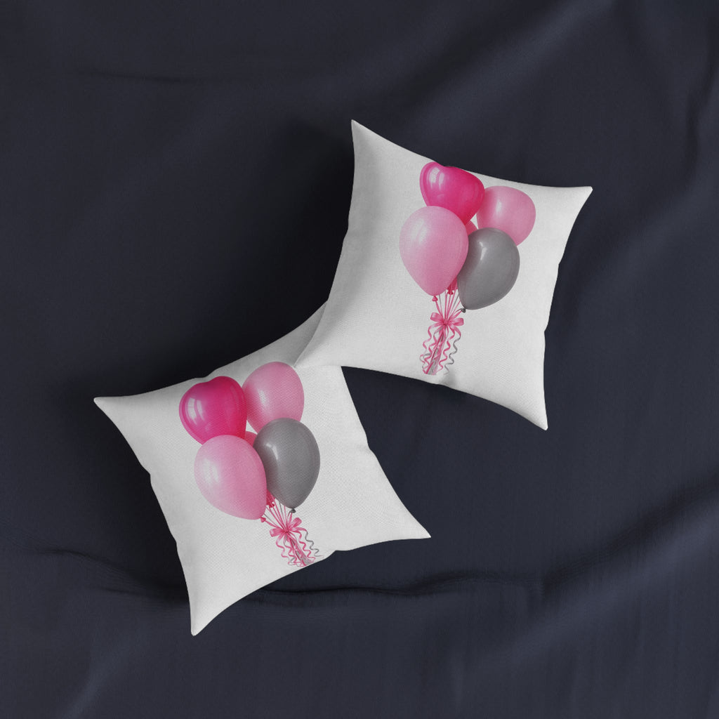 Balloon Bouquet Square Pillow – Pink & Gray Party Decorative Throw Pillow- double sided