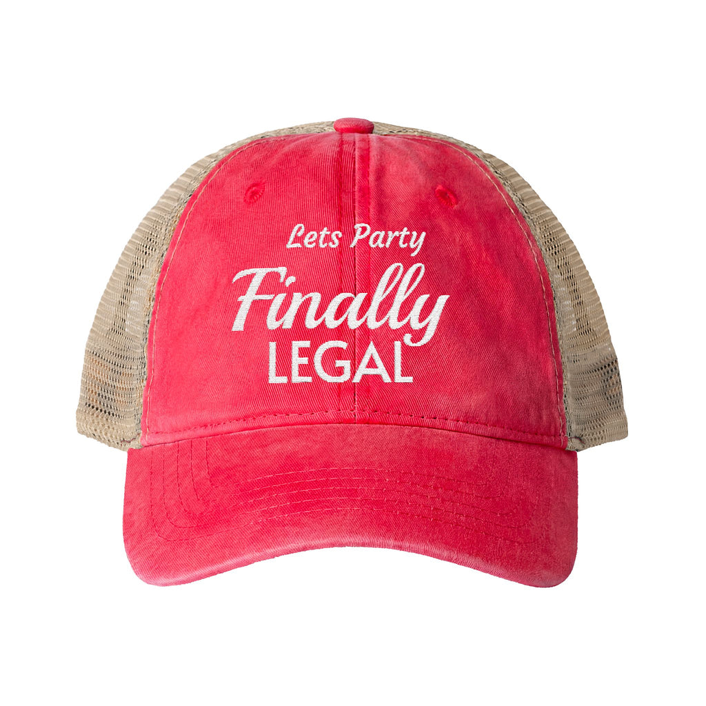 Lets Party  Finally Legal   Women's Washed Mesh-Back Cap