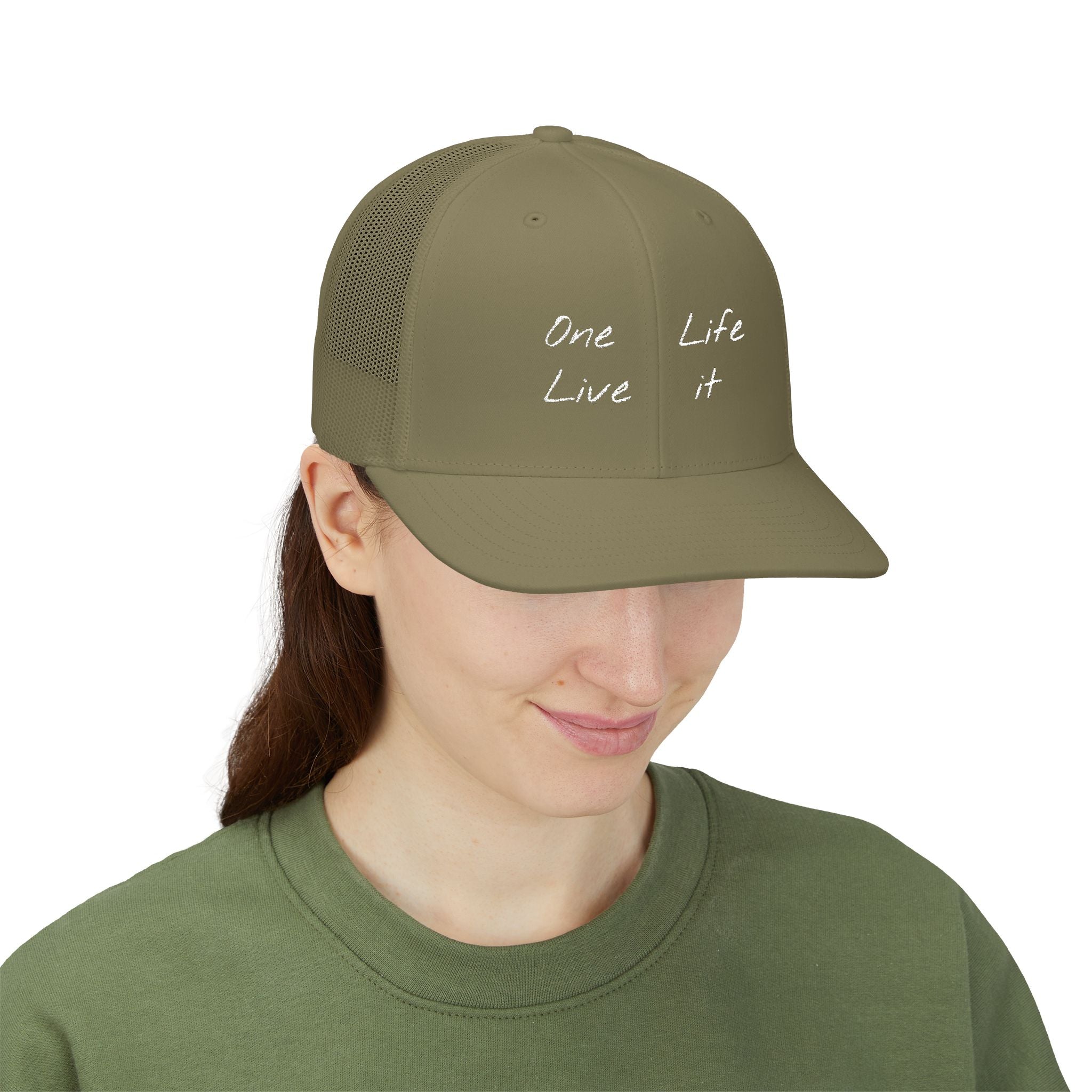Trucker Cap – "One Life Live It" Embroidered Mesh Snapback
