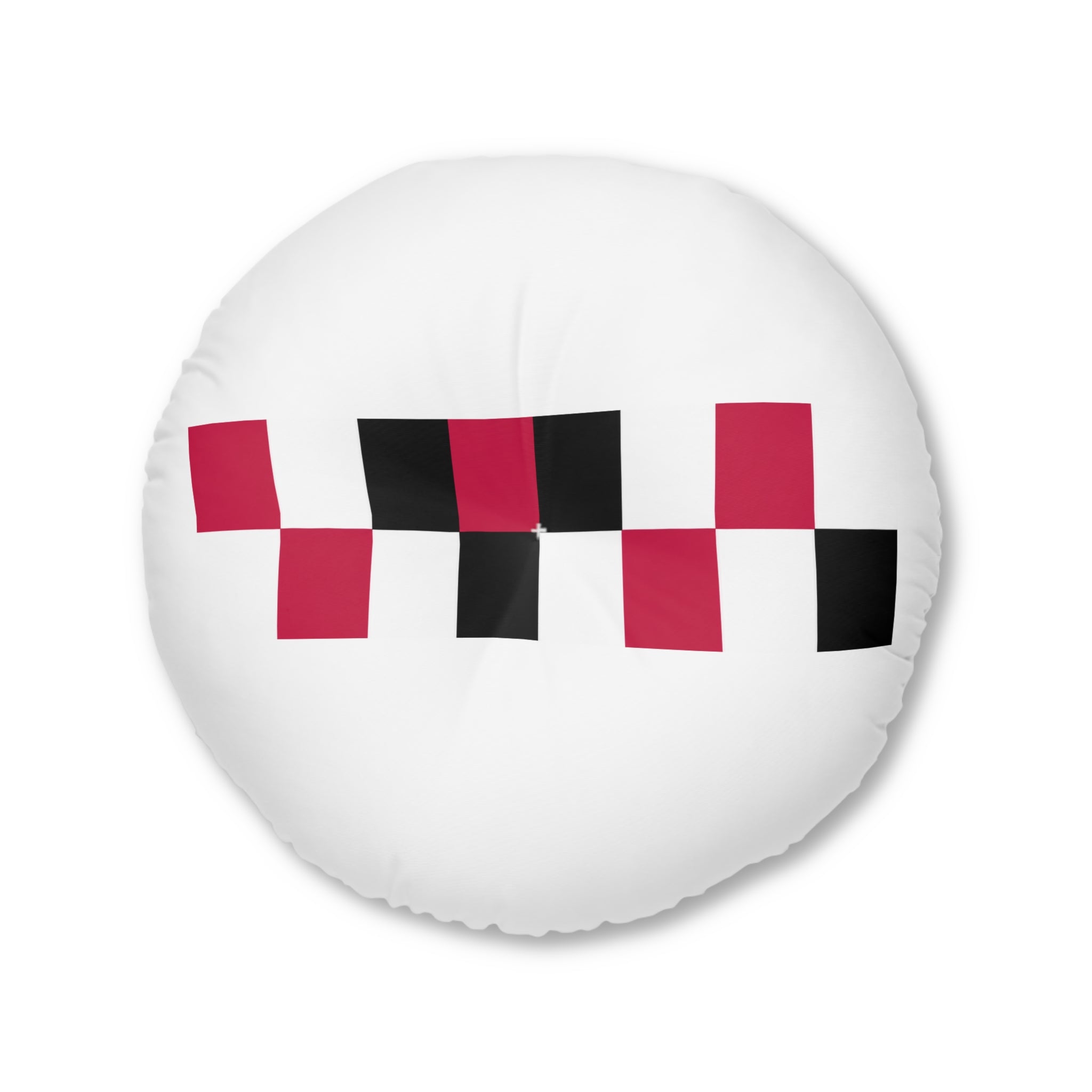 Round Tufted Floor Pillow — Modern Red, White, & Black Checker Accent
