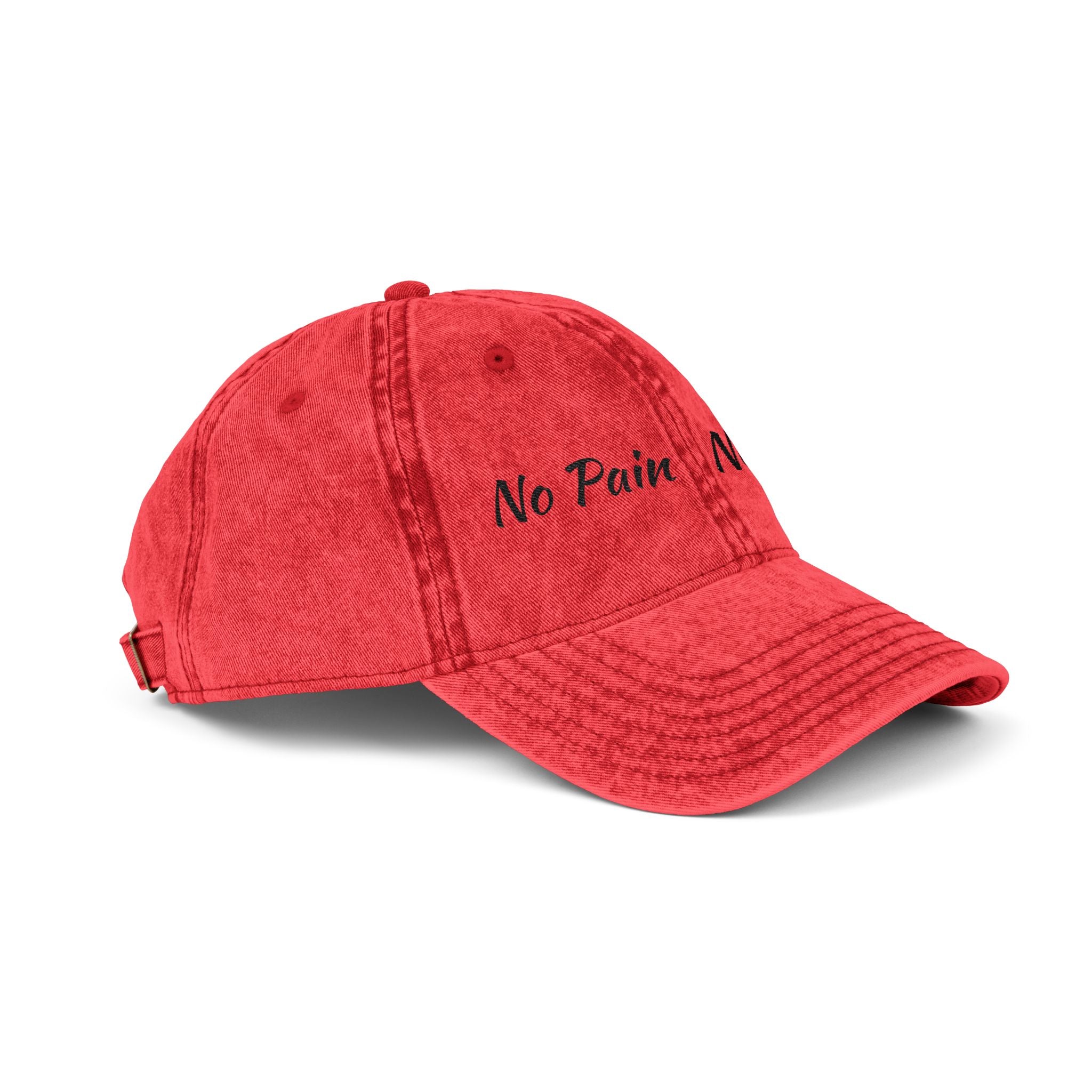No Pain No Gain Embroidered Vintage Cap - Washed Red Dad Hat for Gym & Casual Wear