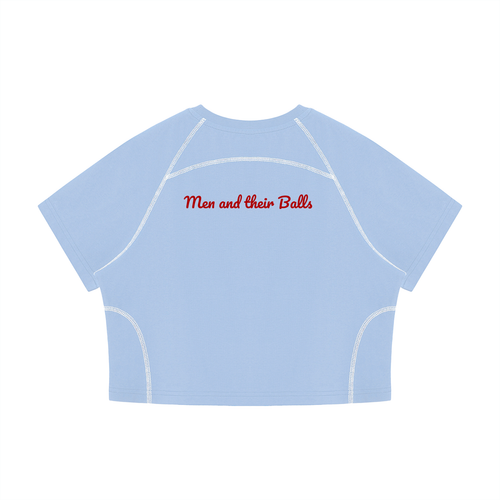 BALLS  BALLS  BALLS,  Men and their Balls - Conversation starter on game day - Women's Contrast Stitch Raglan Crop T-Shirt