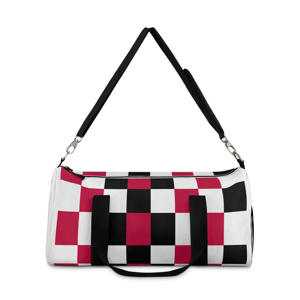 Checkerboard Duffel Bag — Red, White, Black, with flowers, Travel Gym Bag