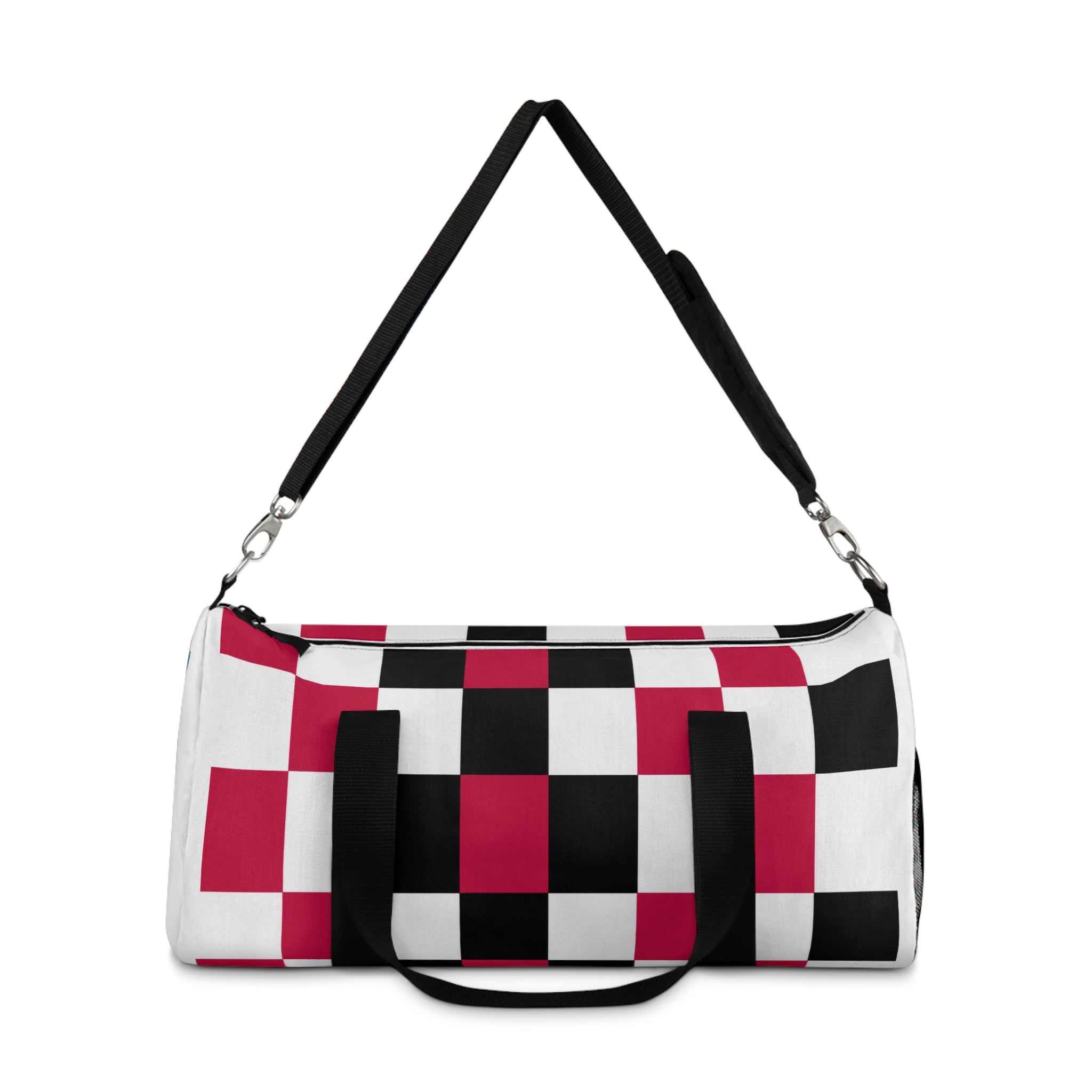 Checkerboard Duffel Bag — Red, White, Black, with flowers, Travel Gym Bag