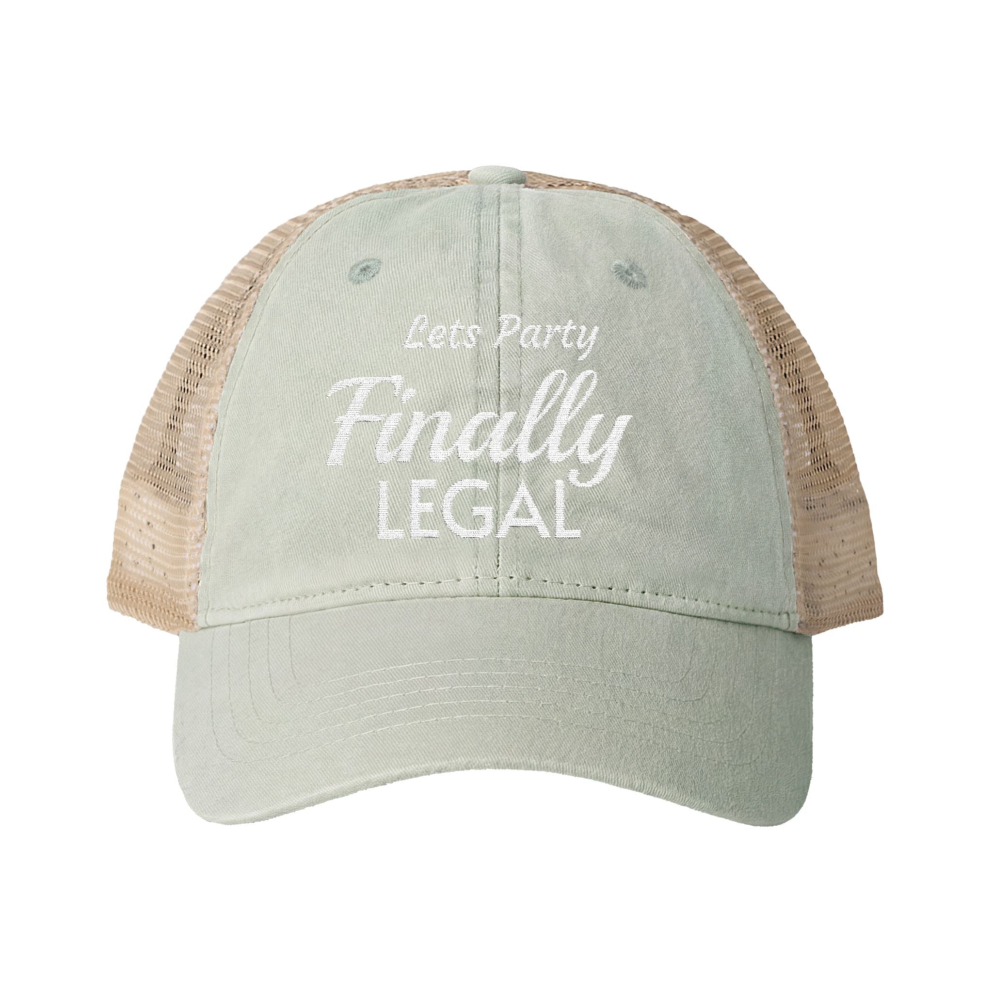 Lets Party  Finally Legal   Women's Washed Mesh-Back Cap