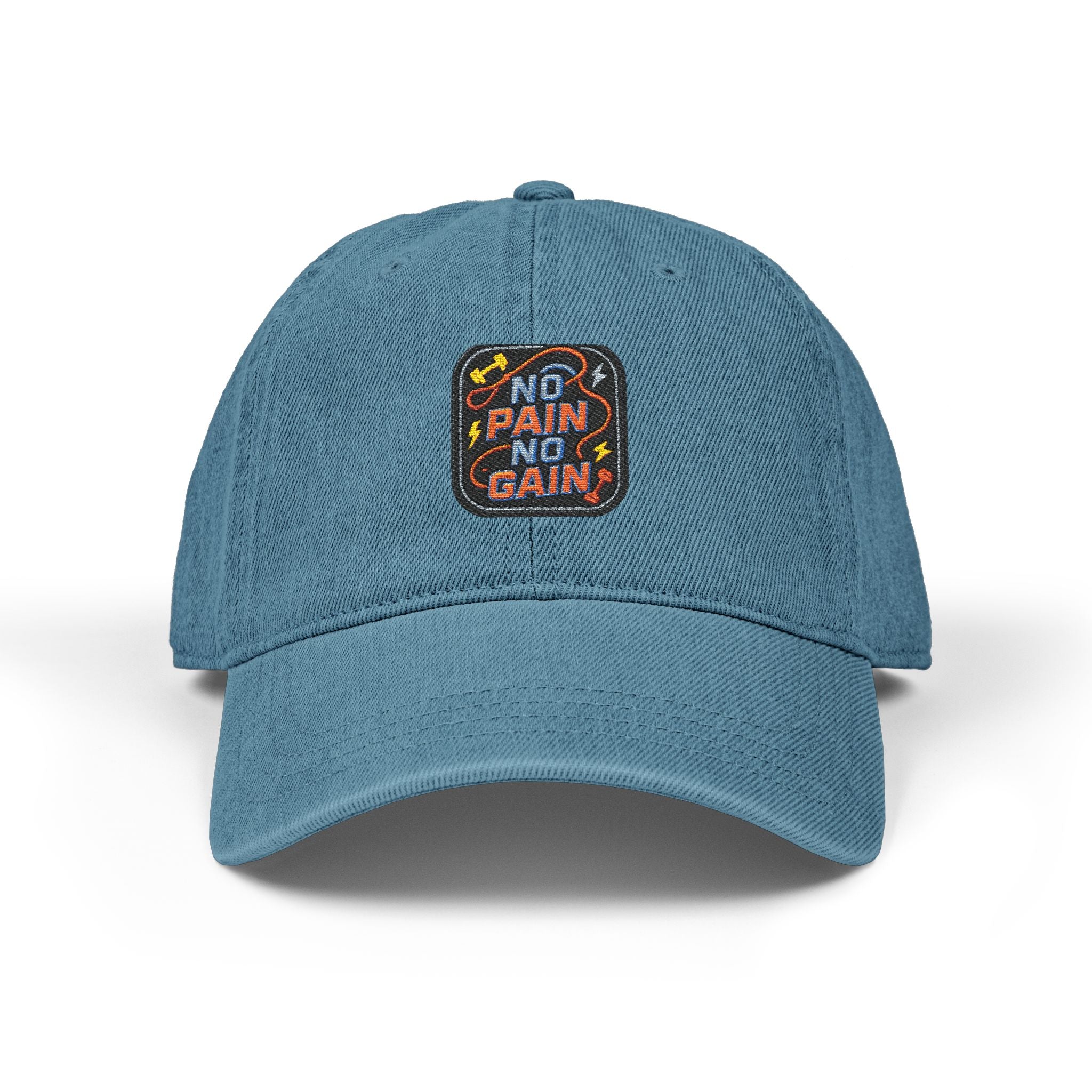 Embroidered 'No Pain No Gain' Denim Cap - 3 colors to choose from