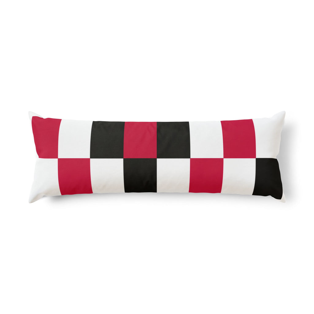Checkerboard Body Pillow — Red & Black Geometric Decorative Pillow