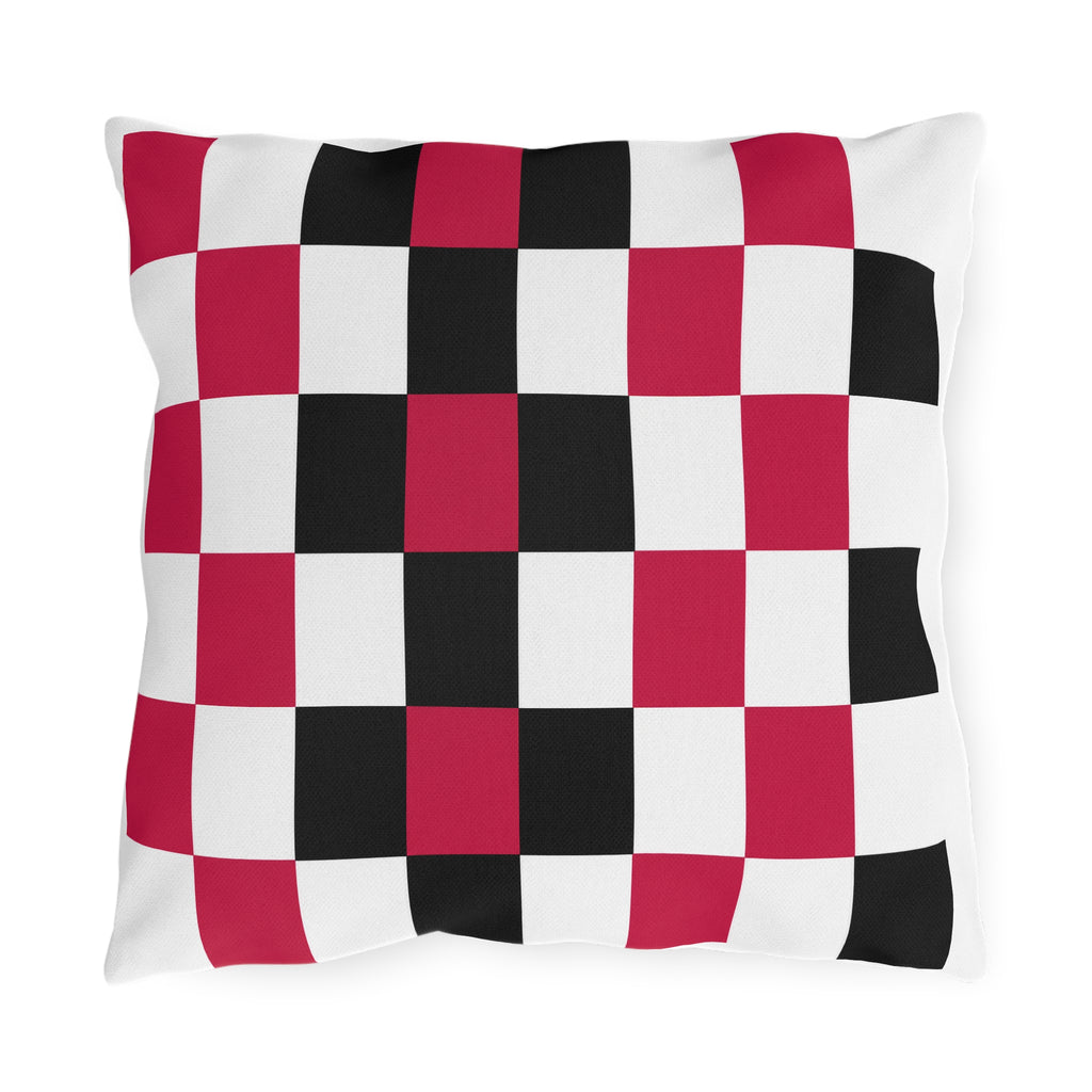 Checkerboard Outdoor Pillow — Red Black White Patio Cushion