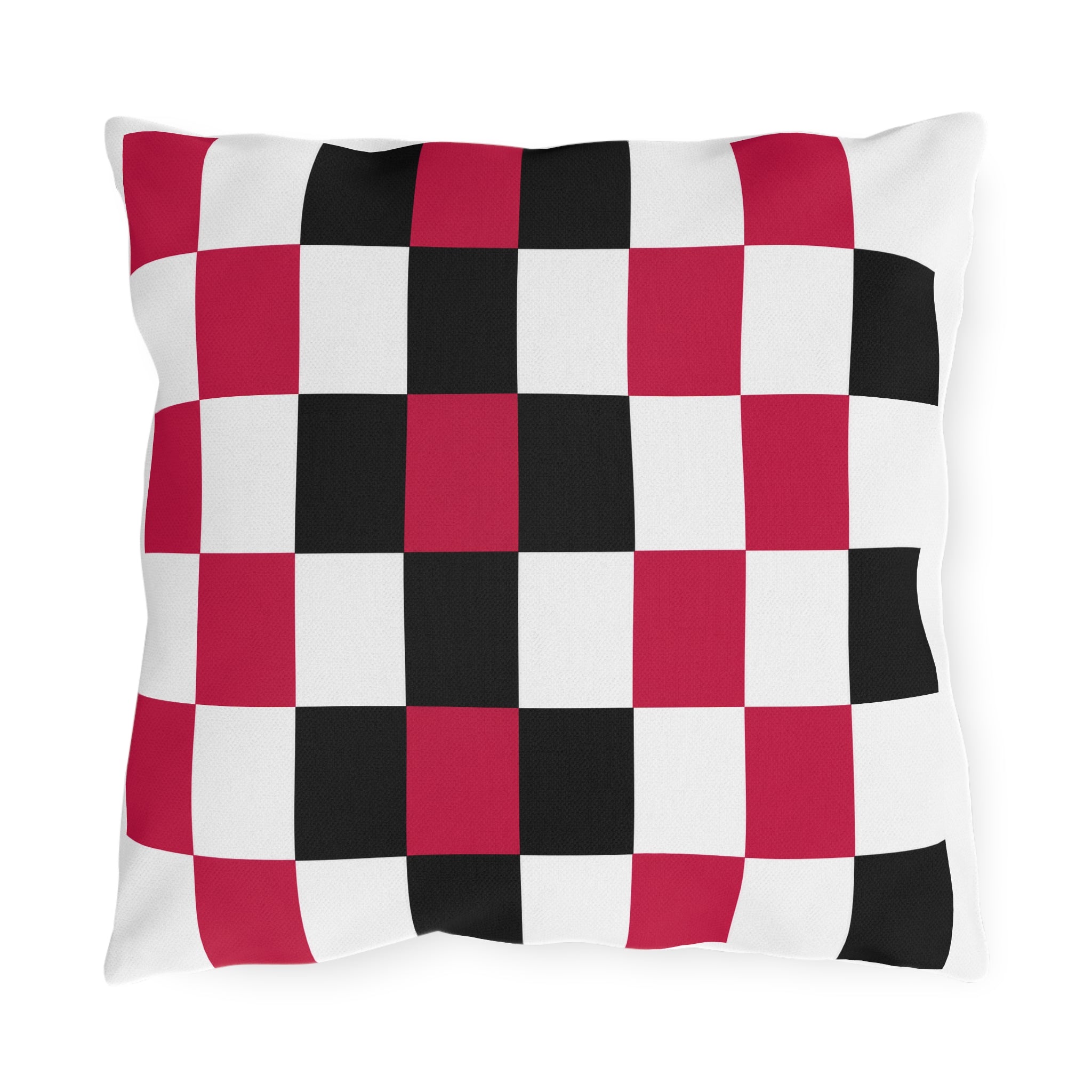 Checkerboard Outdoor Pillow — Red Black White Patio Cushion