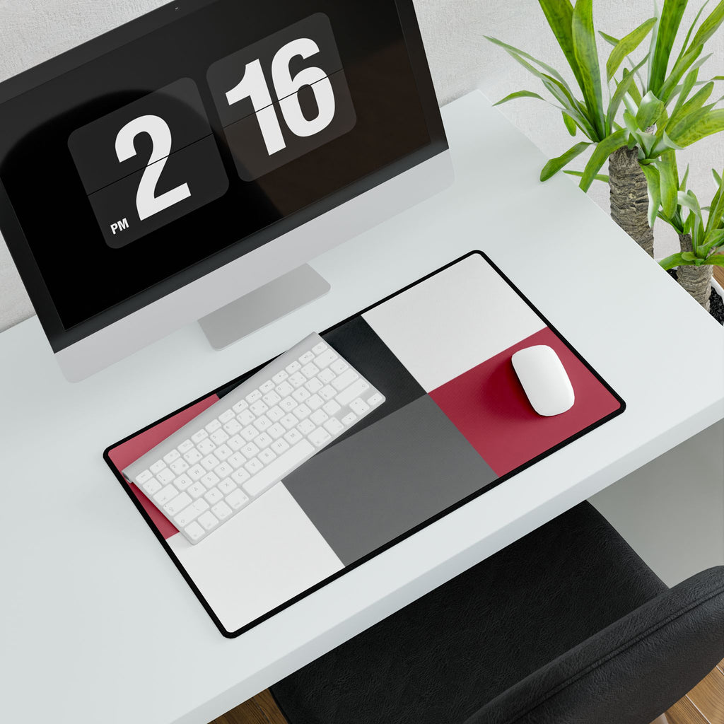 Minimalist Color Block Desk Mat — Modern Pink, White & Gray Gaming/Office Desk pad