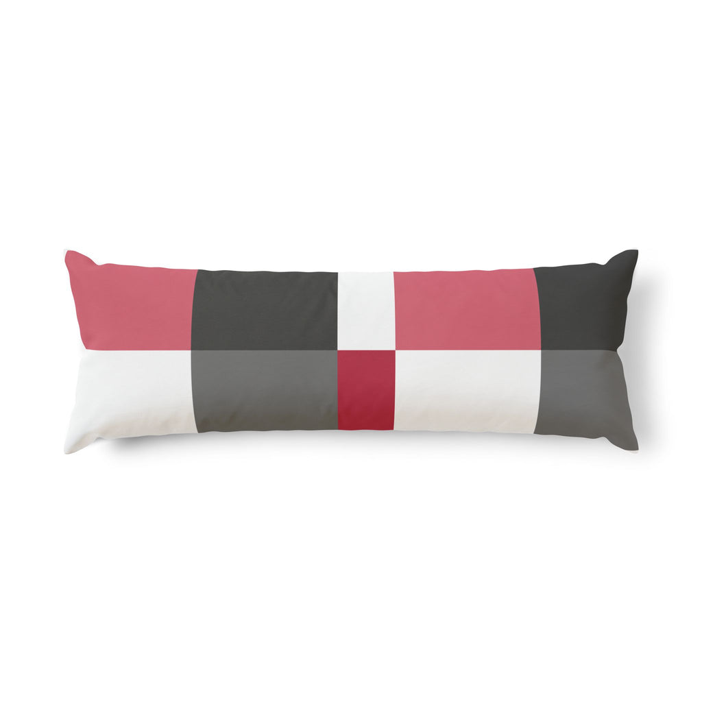 Geometric Block Body Pillow — Modern Red & Gray Lumbar Support