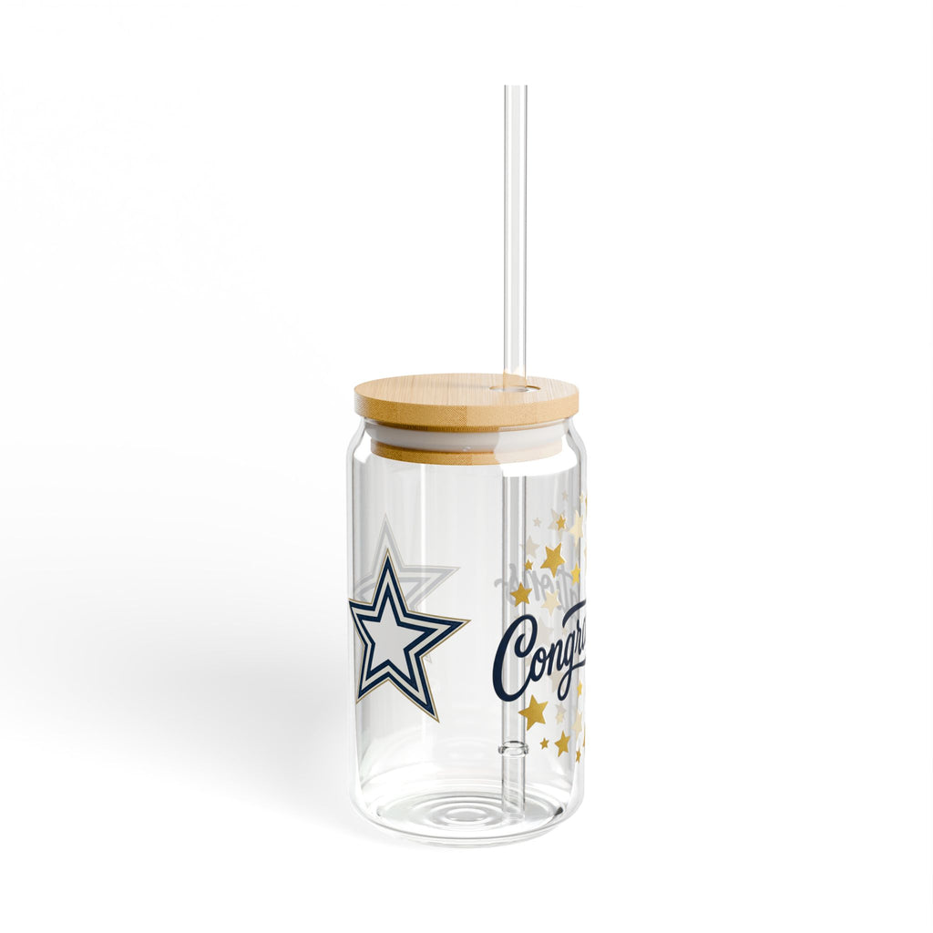 "Congratulations" Star  16oz Glass Tumbler with Straw & Bamboo Lid
