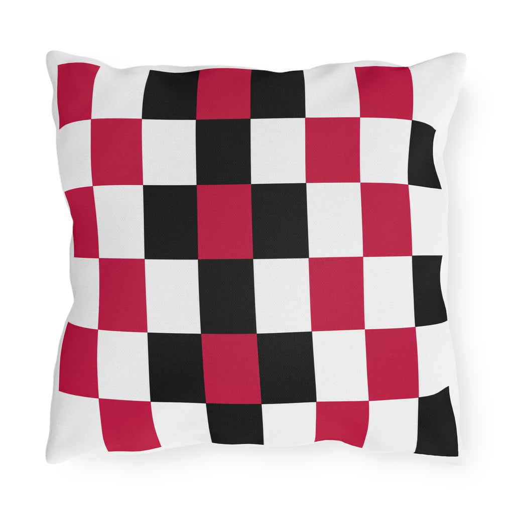 Checkerboard Outdoor Pillow — Red Black White Patio Cushion