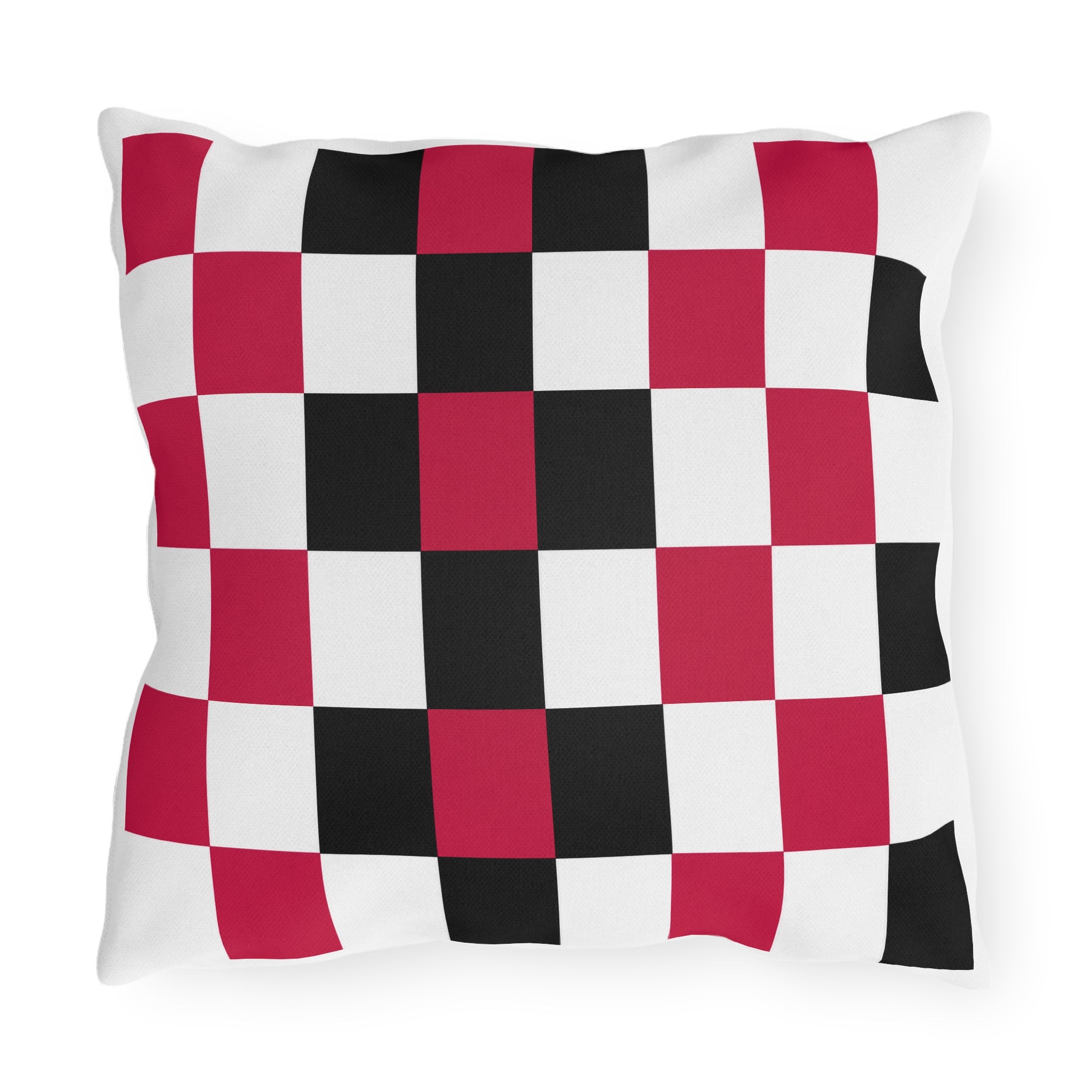 Checkerboard Outdoor Pillow — Red Black White Patio Cushion