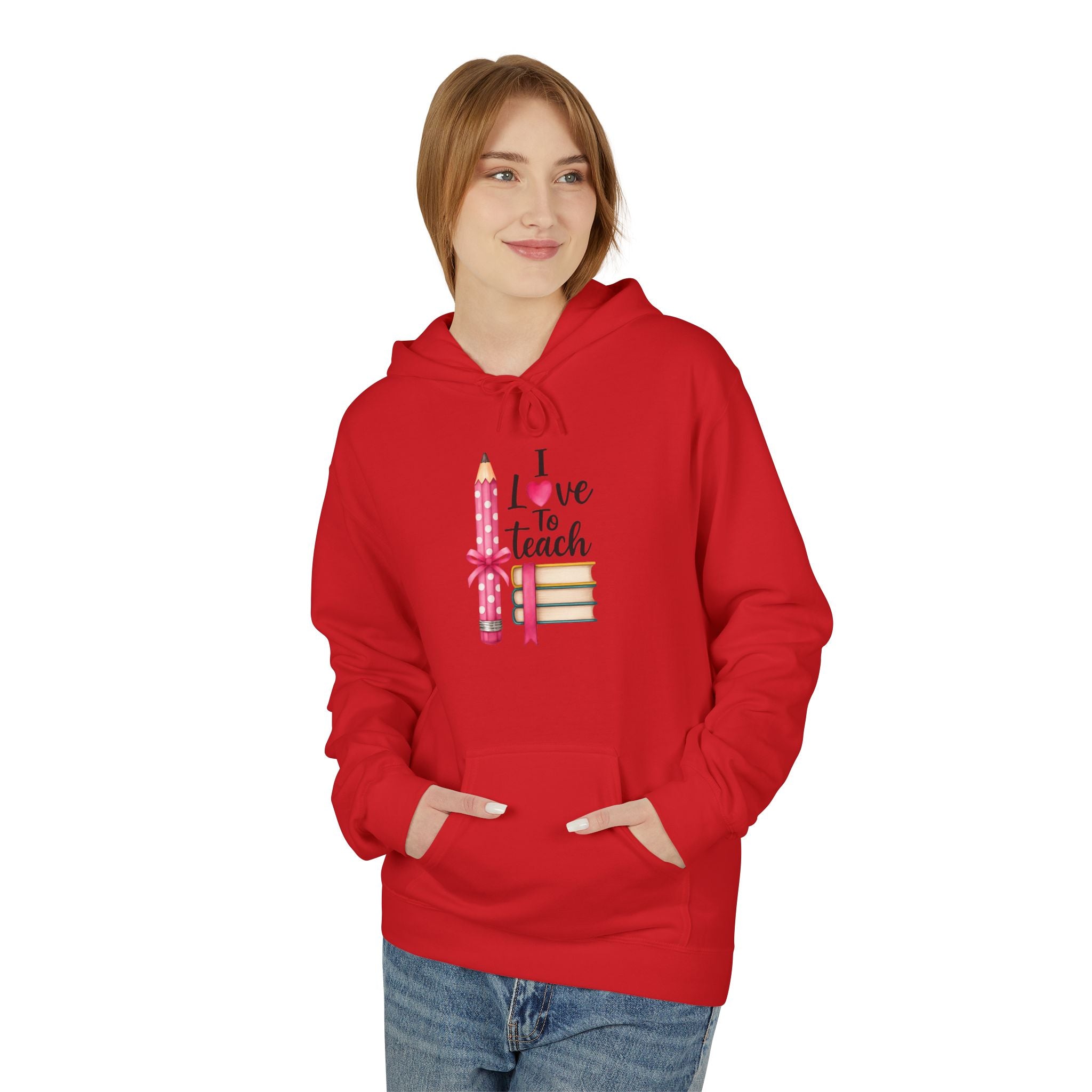 Teacher Love Hoodie — "I Love to Teach" Pencil & Books Crewneck