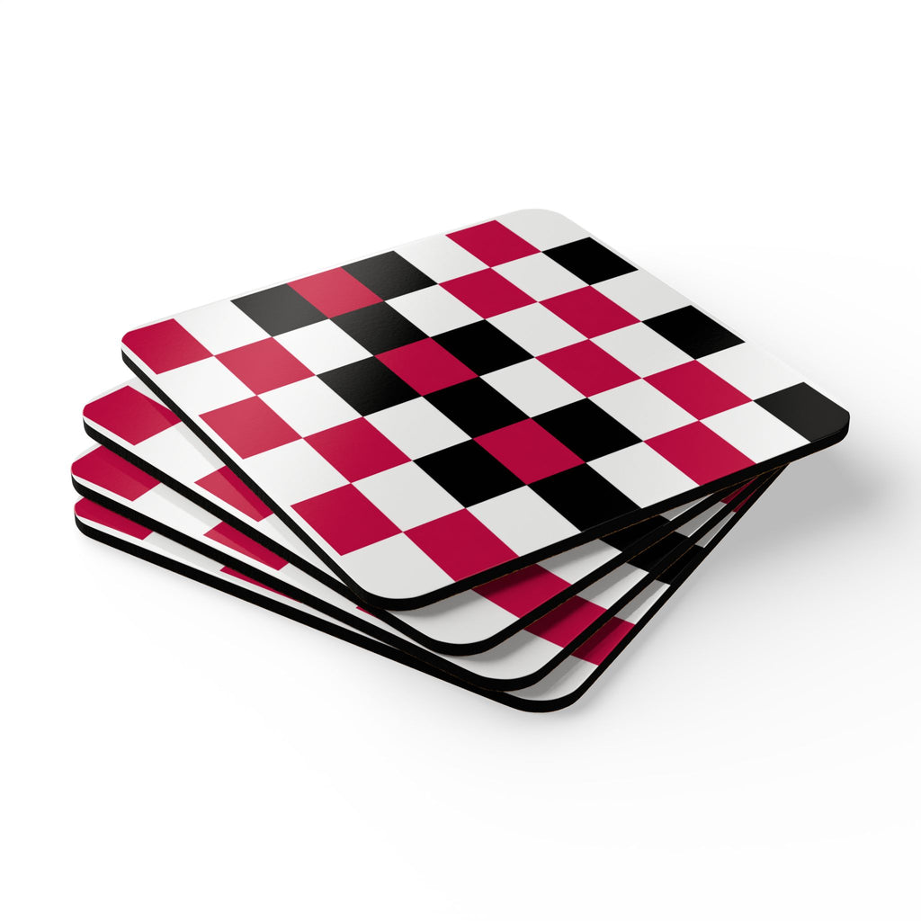 Checkerboard Cork Coaster Set - Red & Black Geometric Drink Coasters (4-Pack)