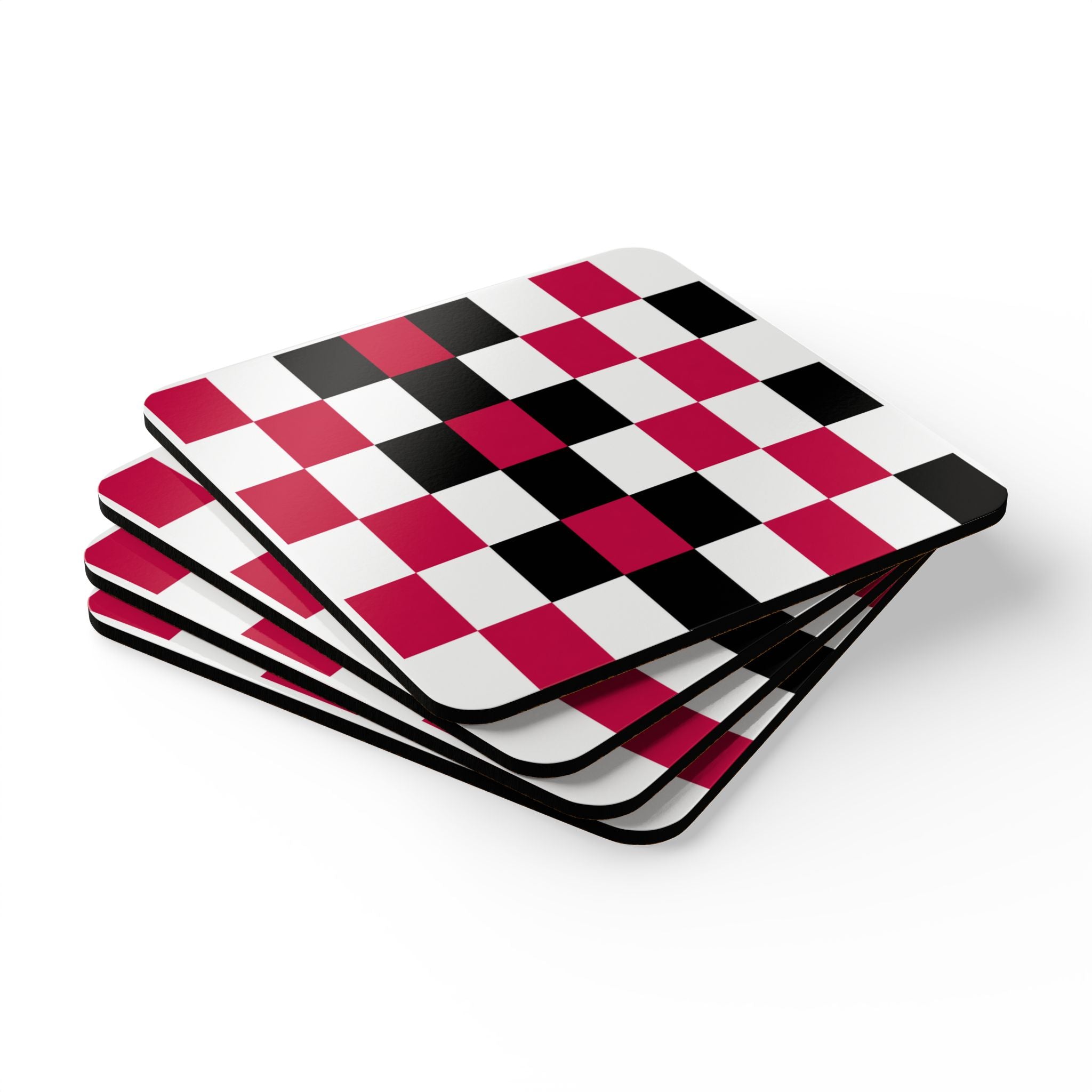 Checkerboard Cork Coaster Set - Red & Black Geometric Drink Coasters (4-Pack)