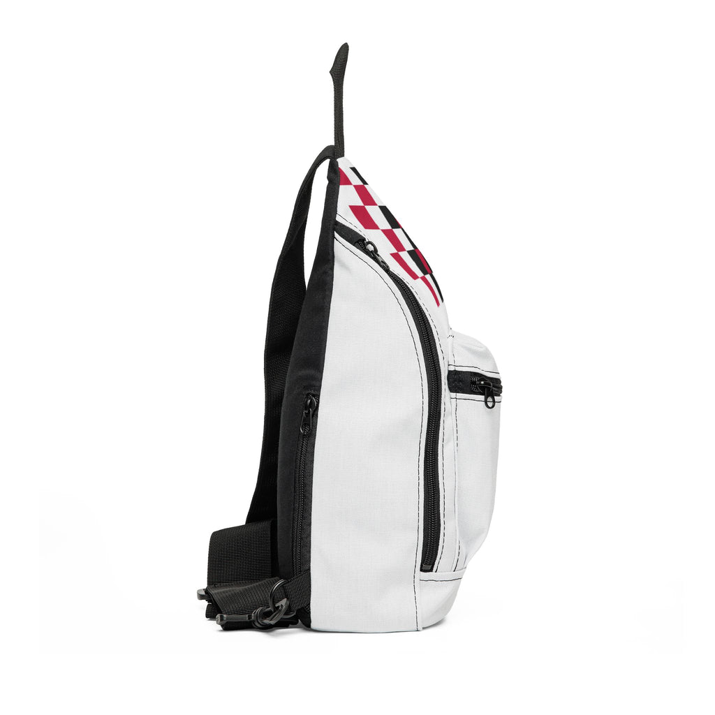 Checkerboard Accent Sling Bag – Red & Black Minimalist Crossbody