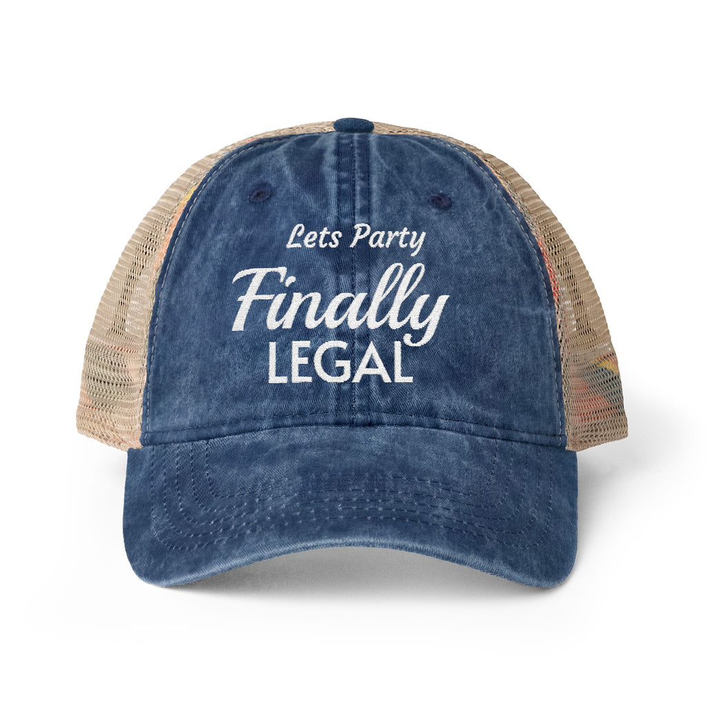 Lets Party  Finally Legal   Women's Washed Mesh-Back Cap
