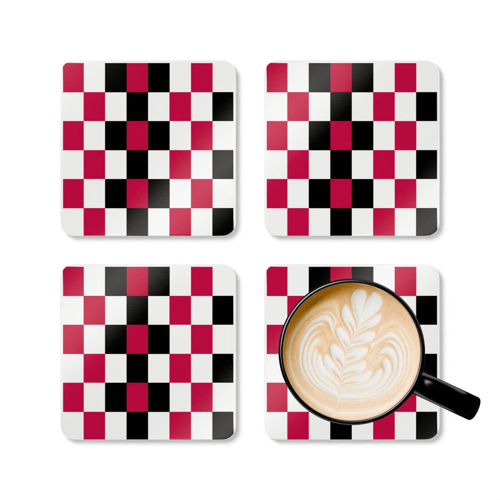 Checkerboard Cork Coaster Set - Red & Black Geometric Drink Coasters (4-Pack)