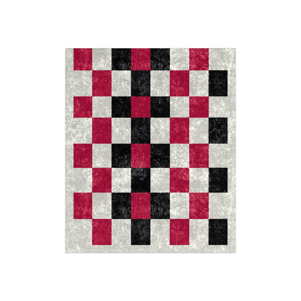 Crushed Velvet Blanket — Retro Checkerboard Throw in Red & Black