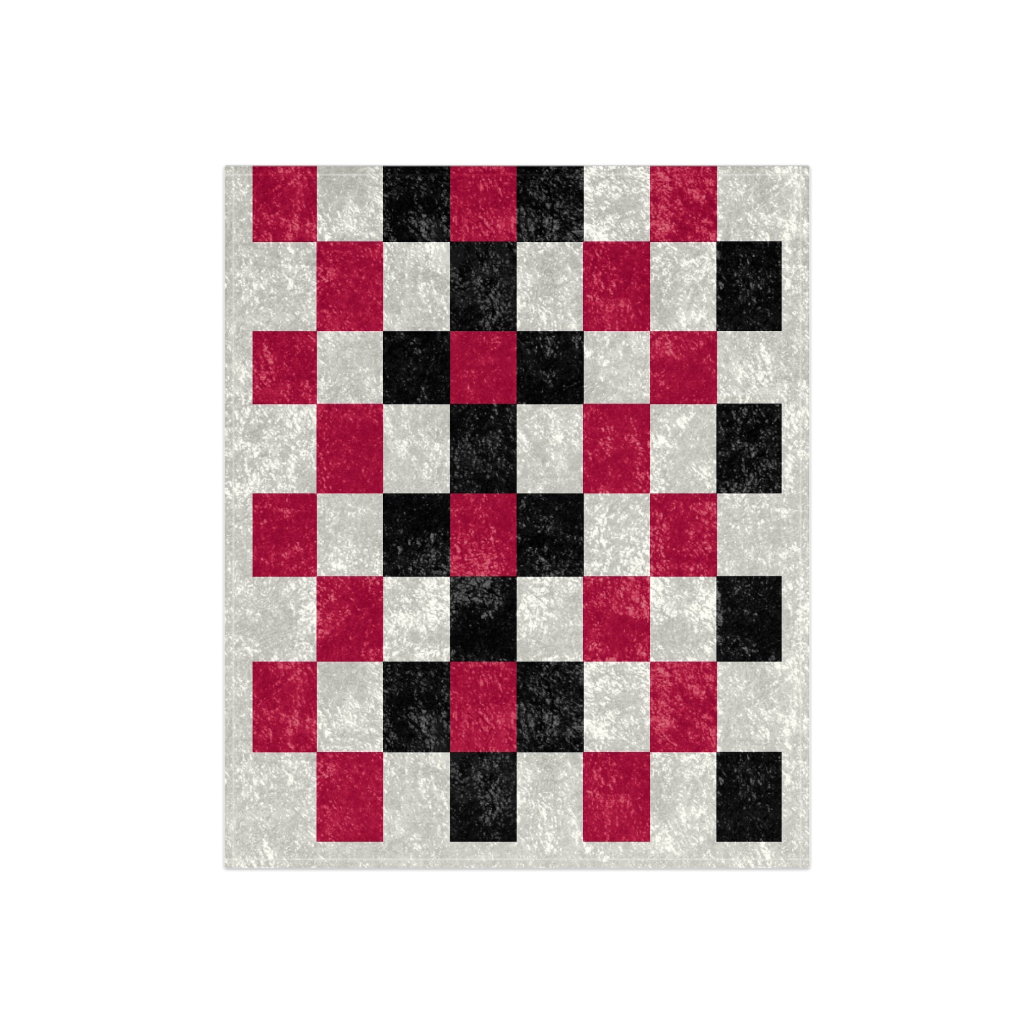 Crushed Velvet Blanket — Retro Checkerboard Throw in Red & Black