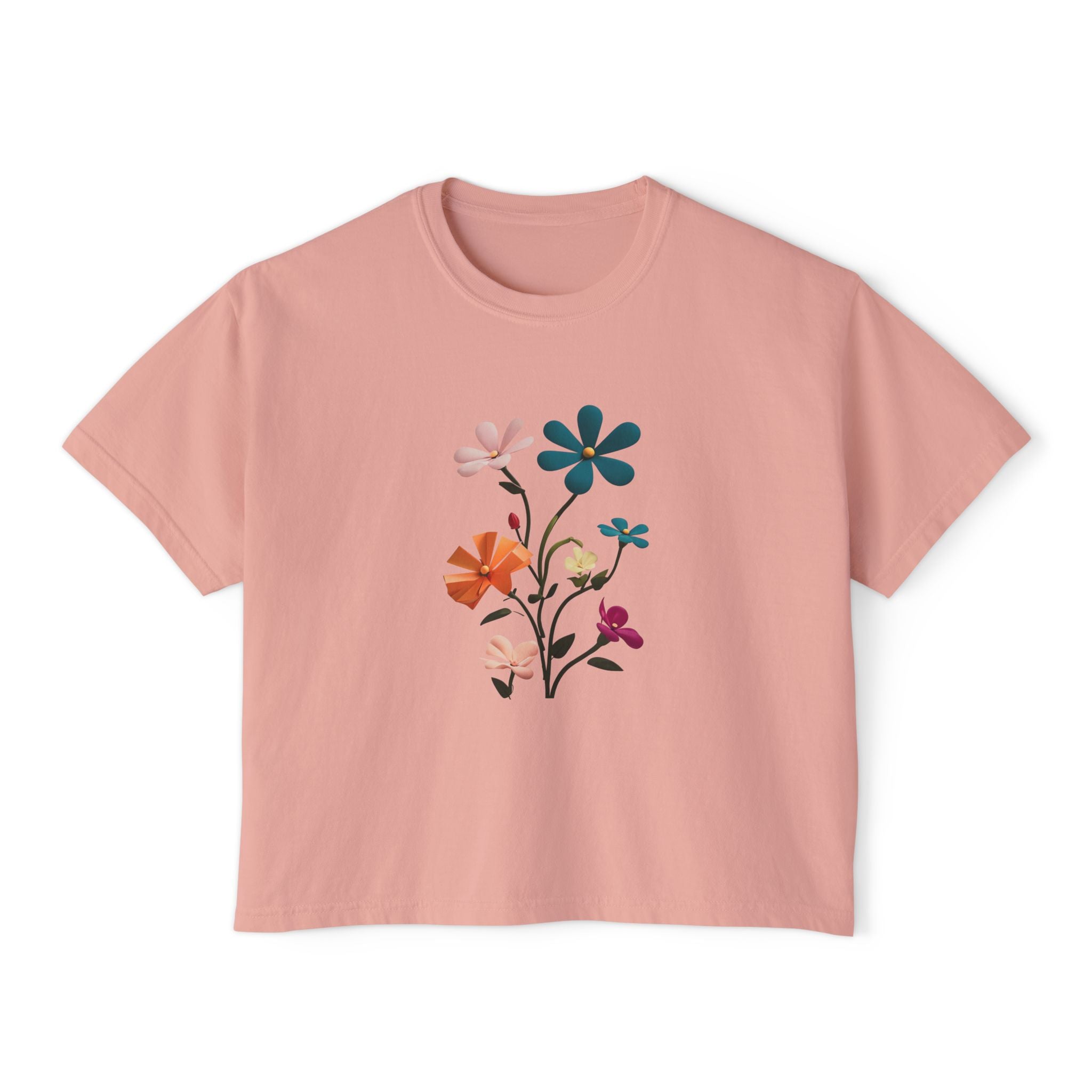 Floral Bouquet Women's Boxy Tee — Retro Colorful Wildflower Graphic