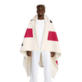 Hooded Sherpa Fleece Blanket — Cozy Geometric Hooded Throw (Cream with Red & Black Blocks)