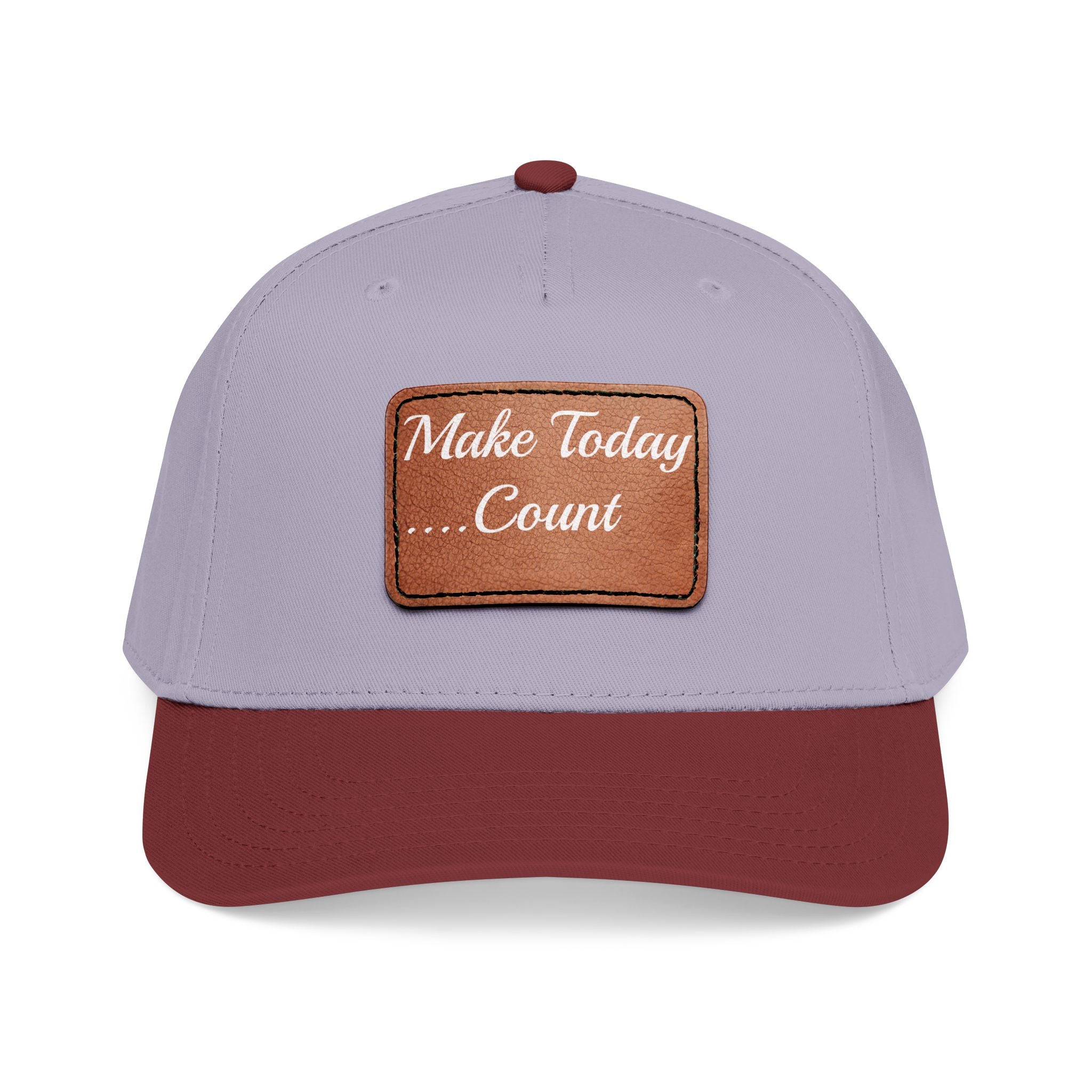 Leather Patch Baseball Cap — “Make Today Count” Motivational Hat