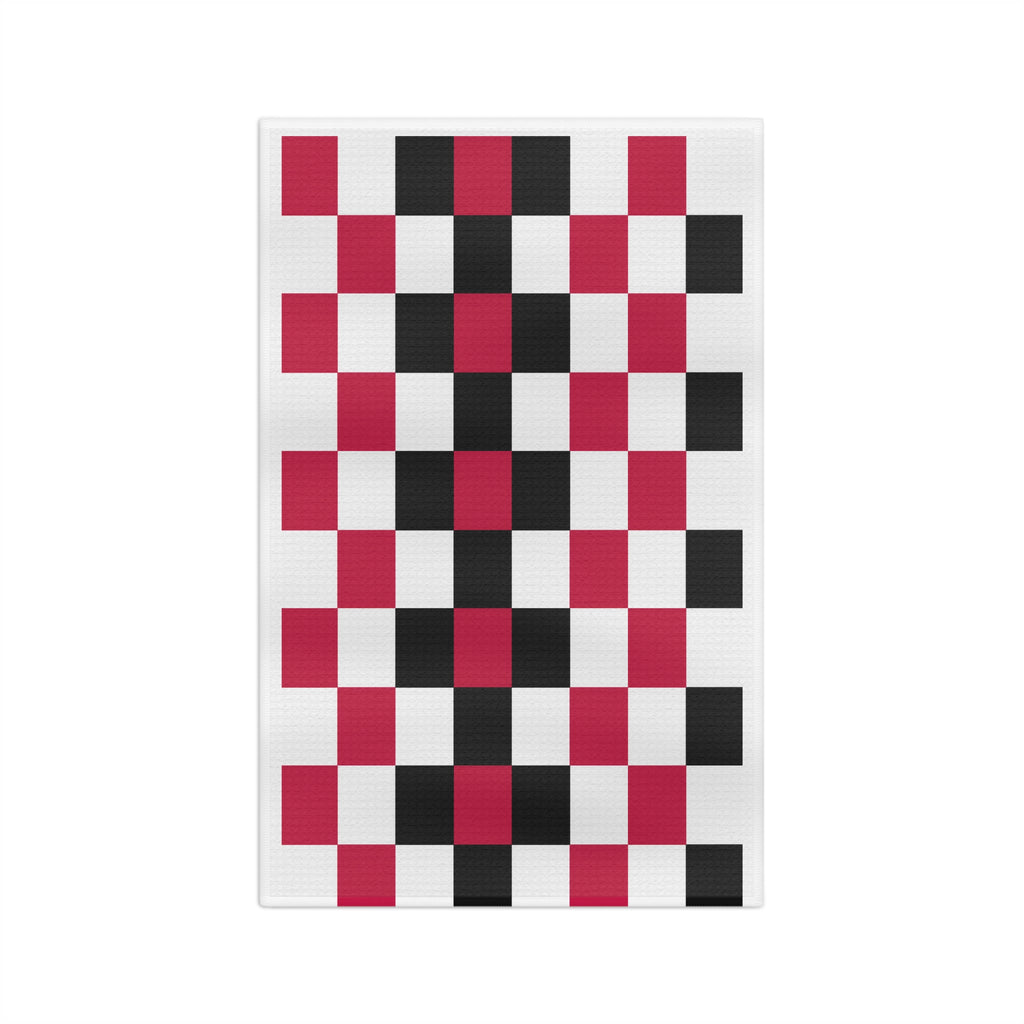 Checkerboard Microfiber Tea Towel — Red & Black Retro Kitchen Accent