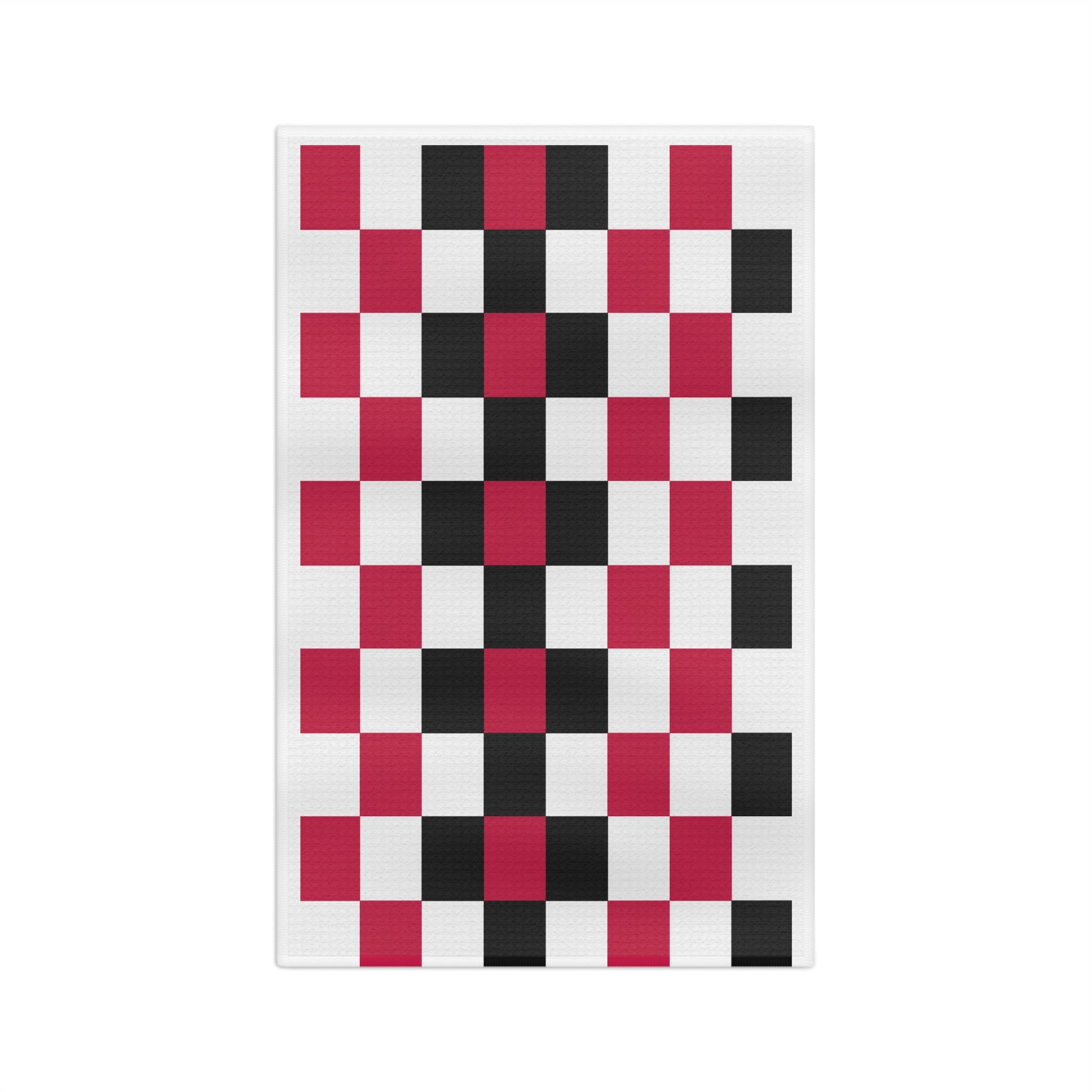 Checkerboard Microfiber Tea Towel — Red & Black Retro Kitchen Accent