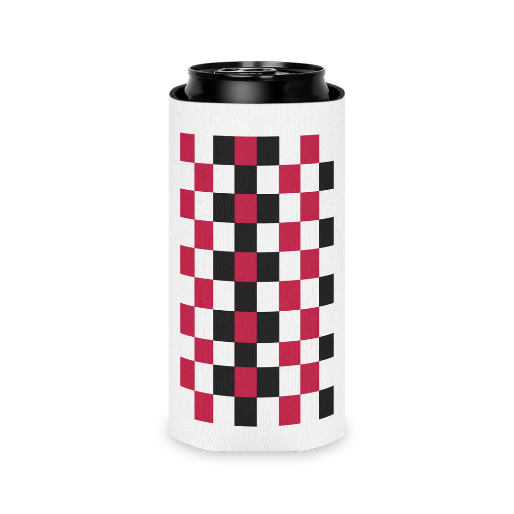 Checkerboard Can Cooler - Red & Black Retro Drink Koozie